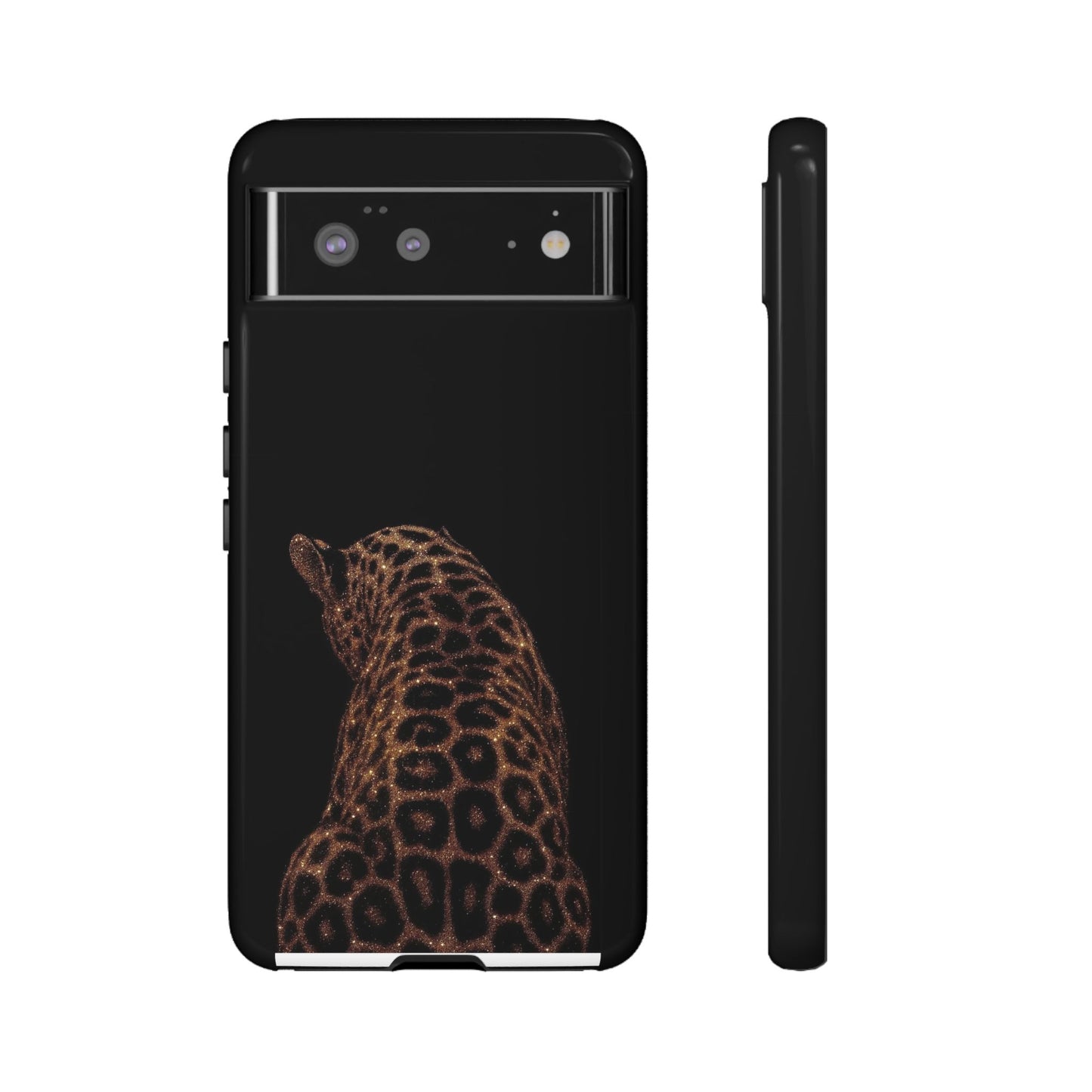 Leopard Print Tough Phone Case - Sleek Black Protective Cover