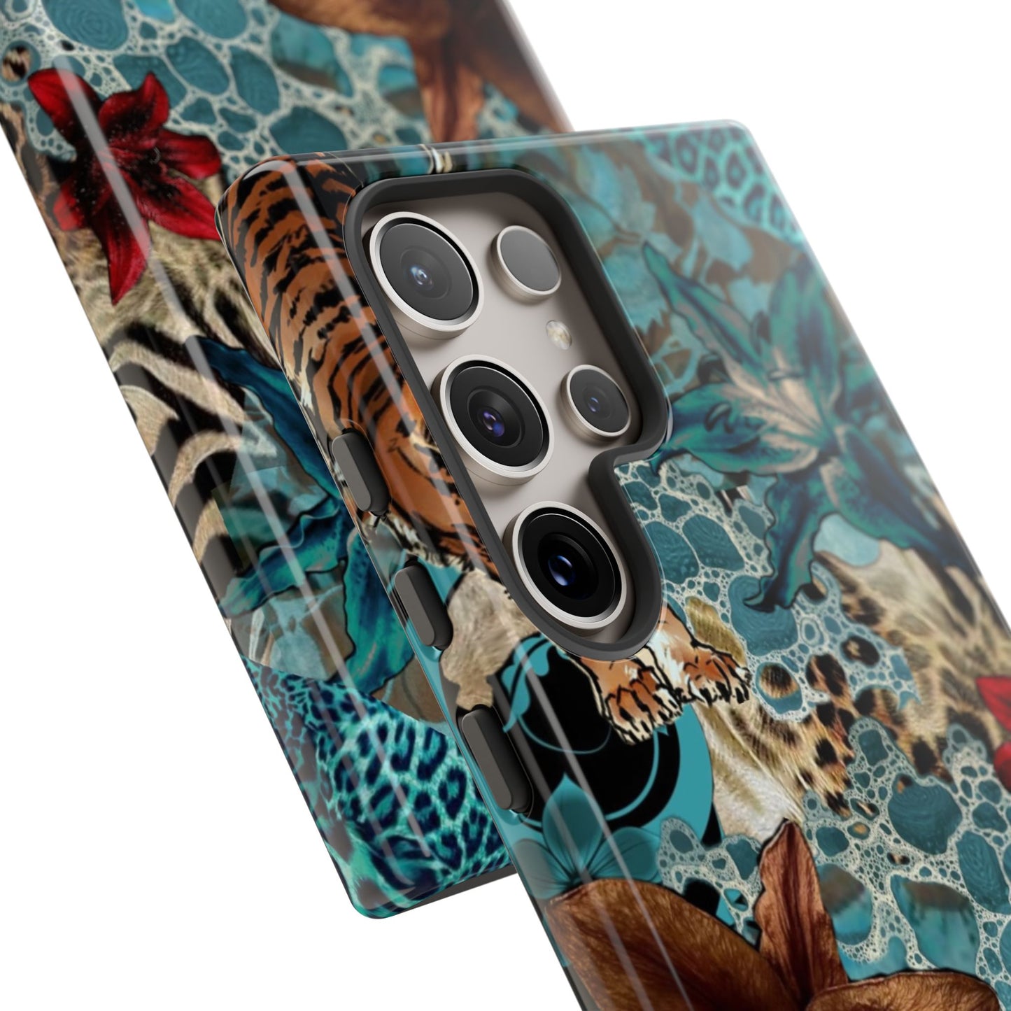 Floral Tiger Phone Case - Teal Safari Protective Cover