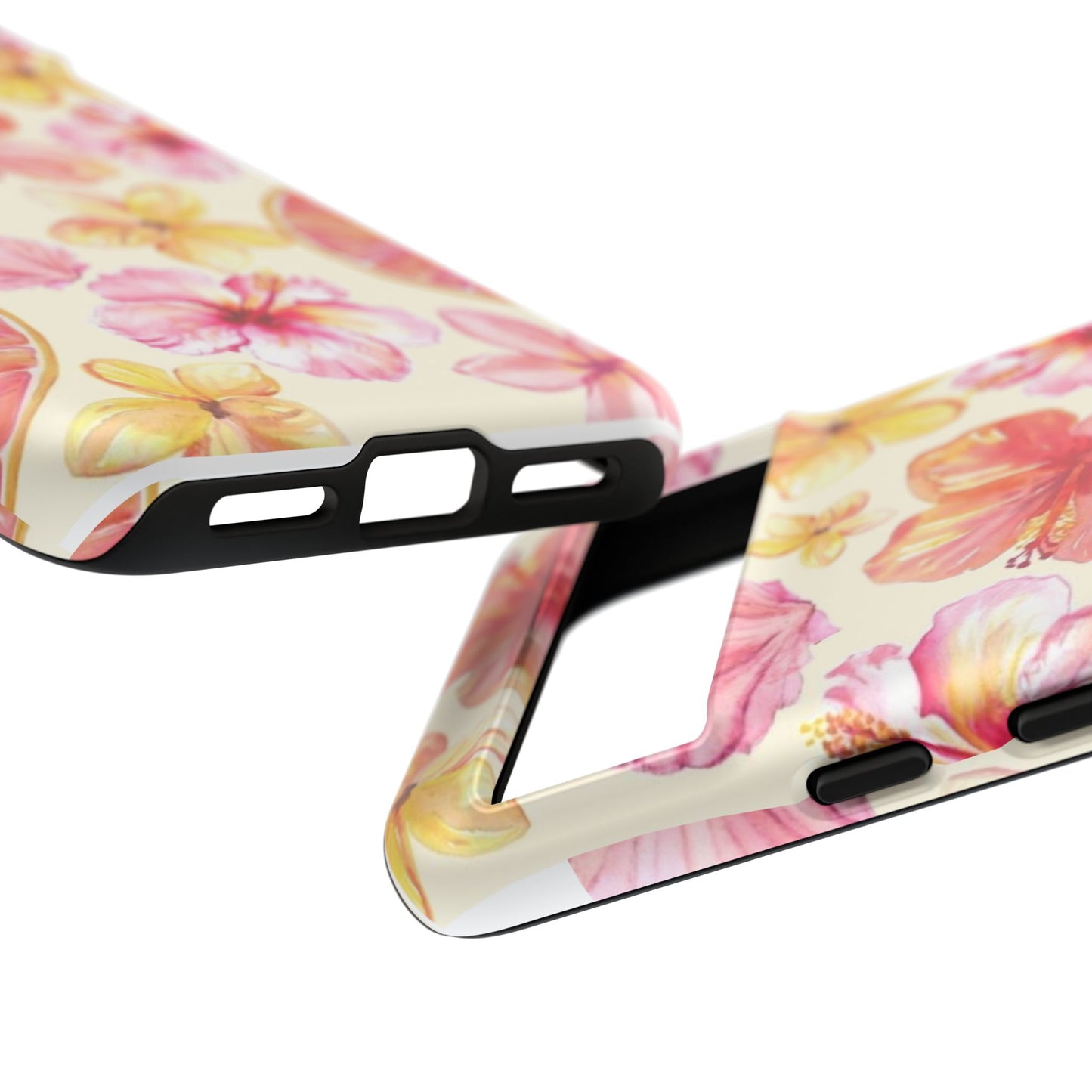 Tropical Hibiscus Tough Phone Case – Watercolor Floral & Citrus Protective Cover