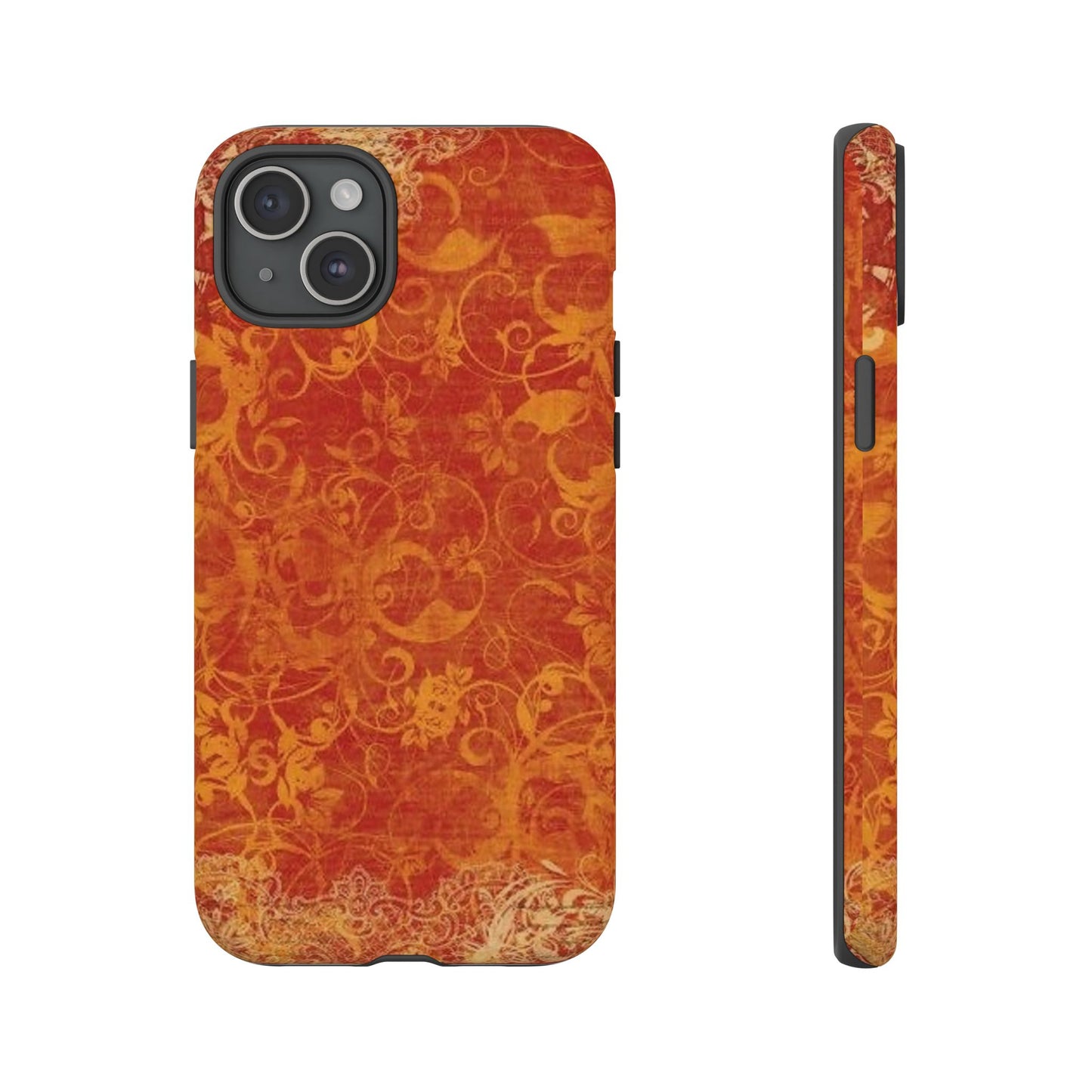 Floral Autumn iPhone Tough Case — Orange Vintage Scroll Design