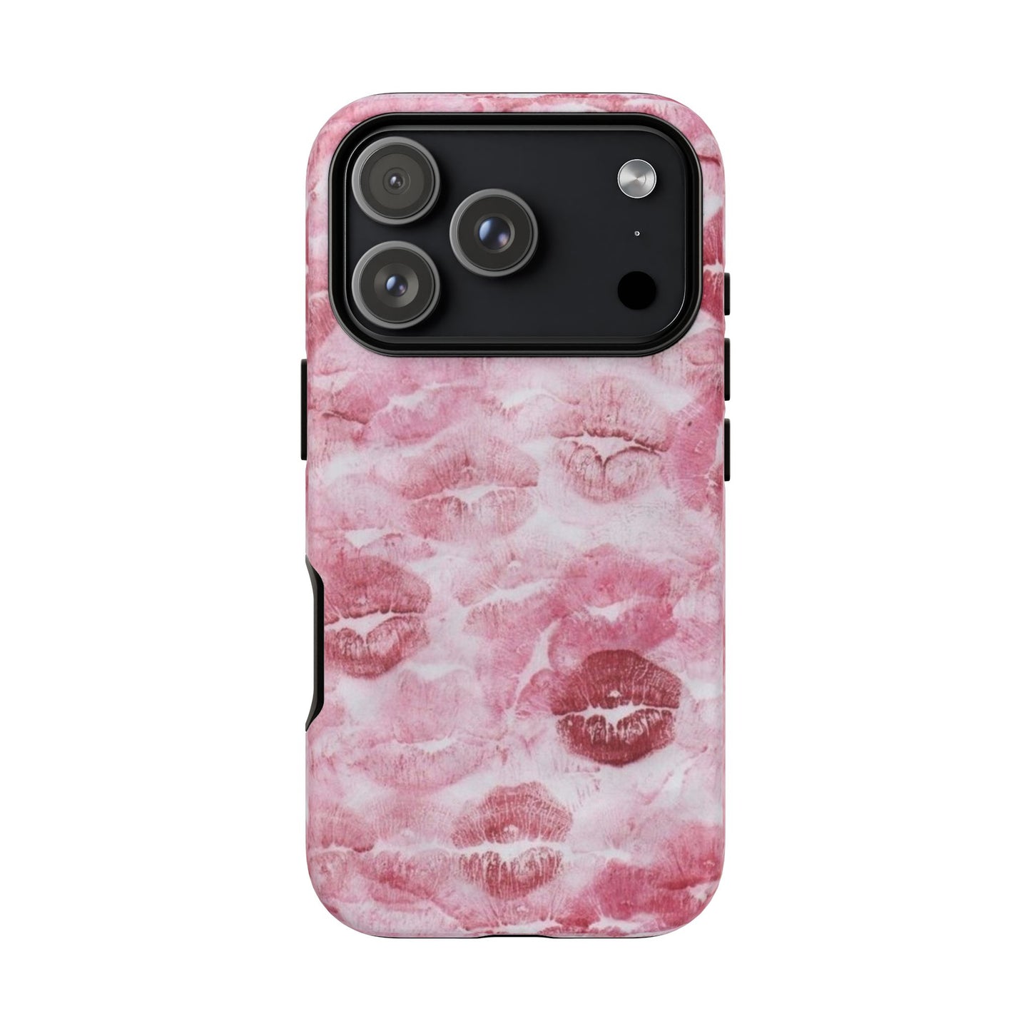 Kiss Print Tough Phone Case — Pink Marble Lip Pattern, Protective iPhone Cover