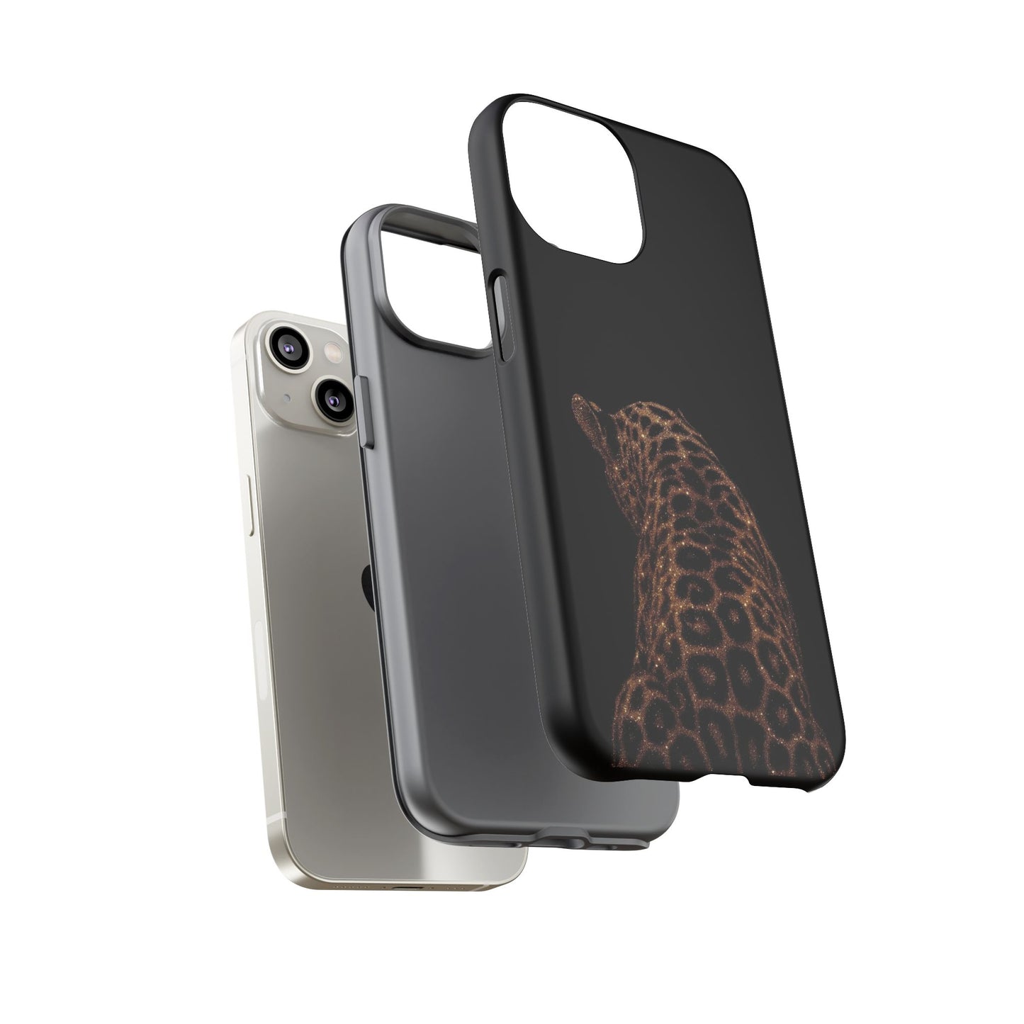 Leopard Print Tough Phone Case - Sleek Black Protective Cover