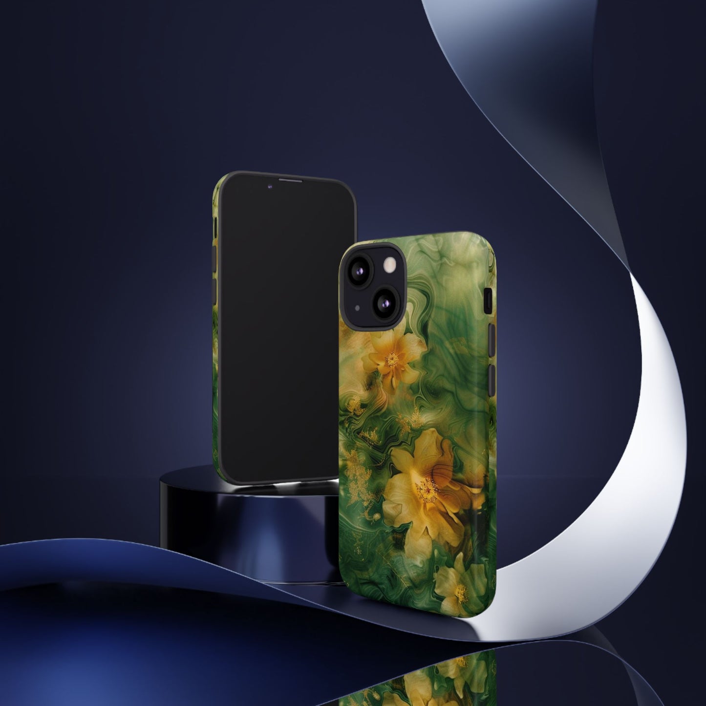 Floral Swirl Phone Case — Green & Gold Vintage Flower Design