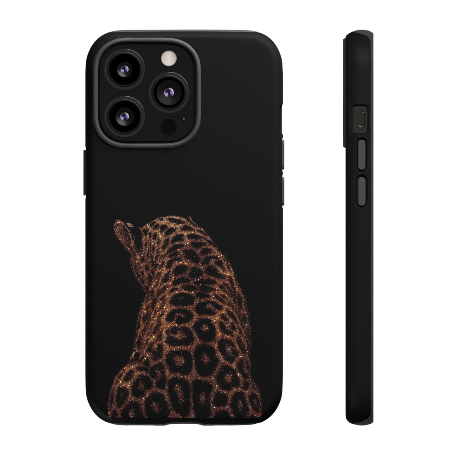 Leopard Print Tough Phone Case - Sleek Black Protective Cover