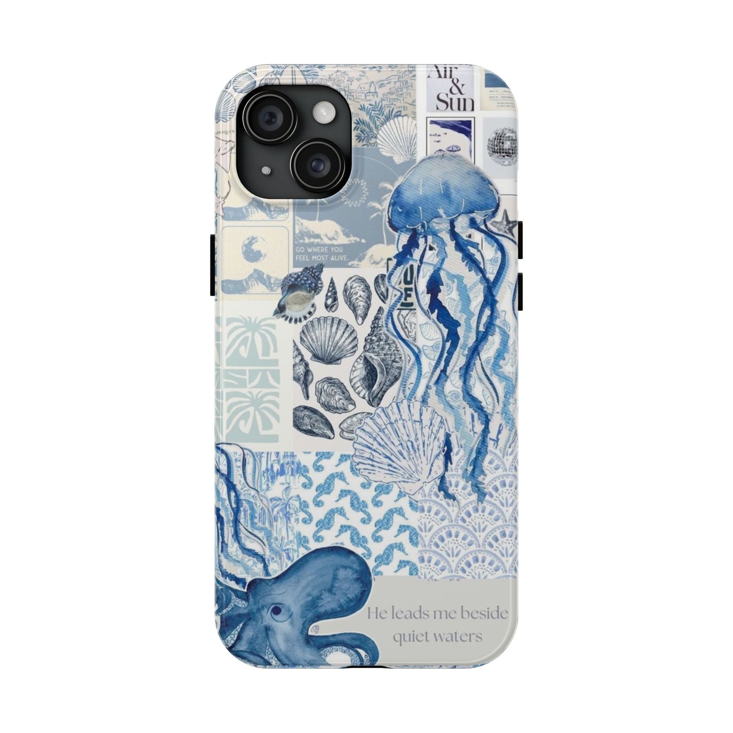 Sea Collage Tough Phone Case — Blue Jellyfish & Shells Coastal Design