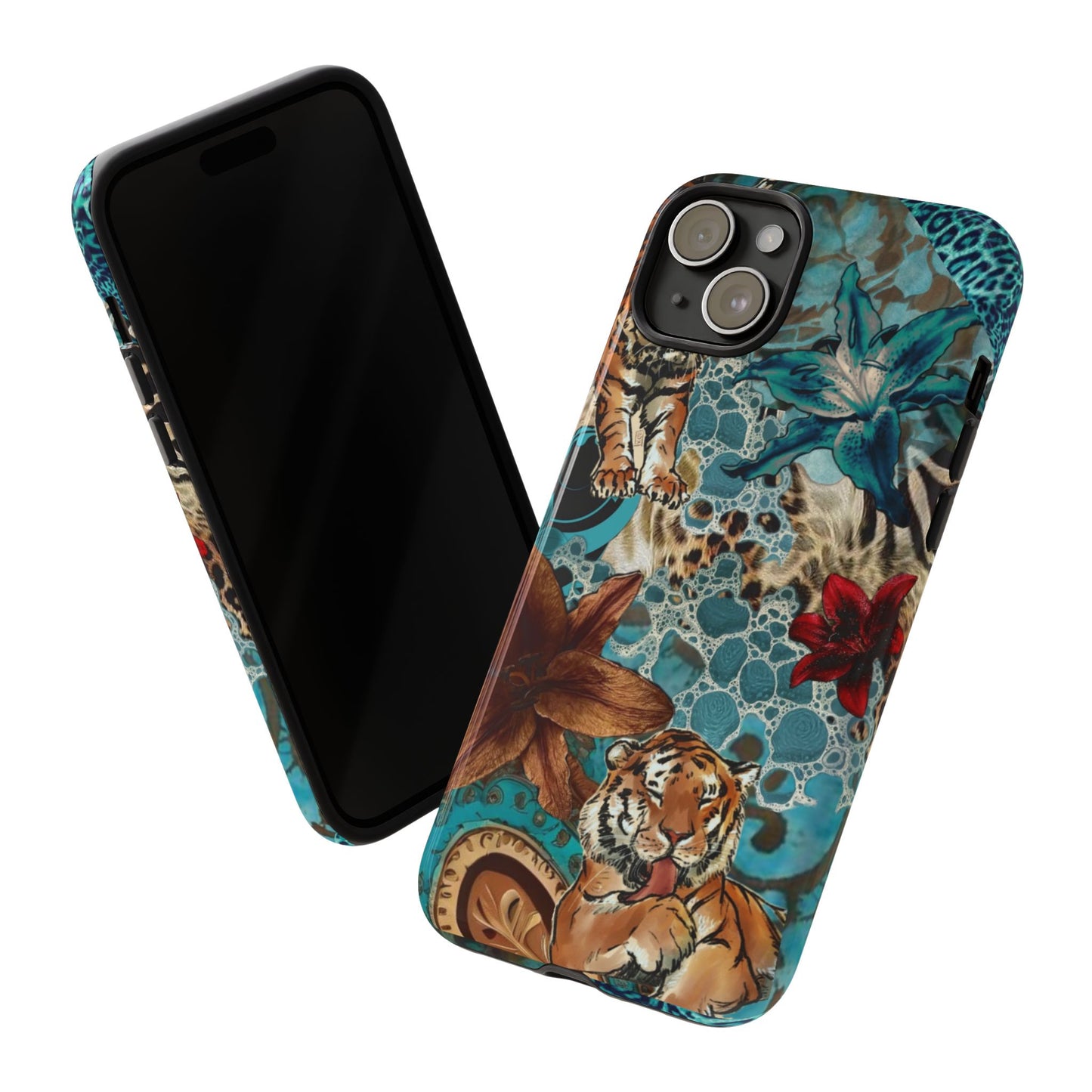 Floral Tiger Phone Case - Teal Safari Protective Cover