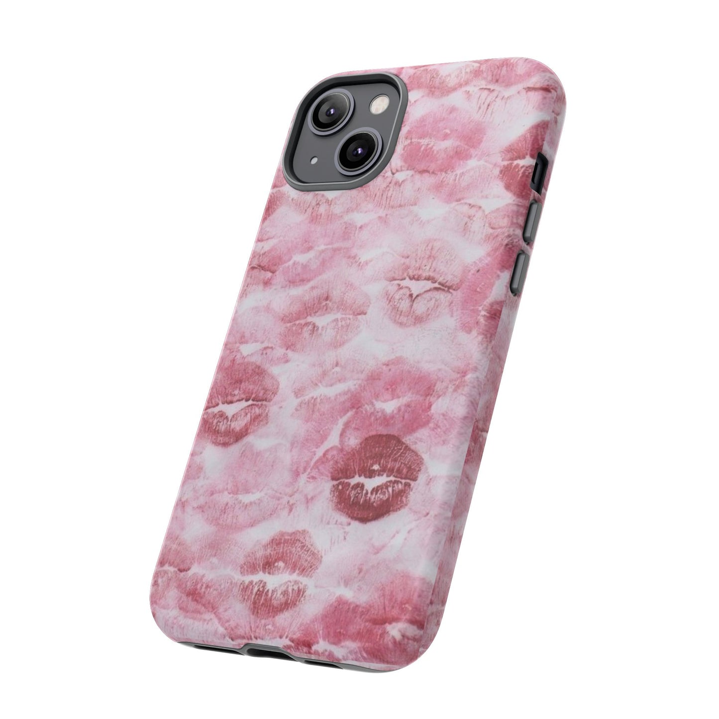 Kiss Print Tough Phone Case — Pink Marble Lip Pattern, Protective iPhone Cover