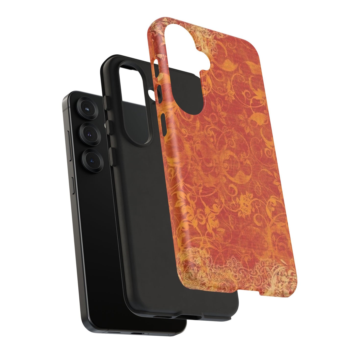 Floral Autumn iPhone Tough Case — Orange Vintage Scroll Design