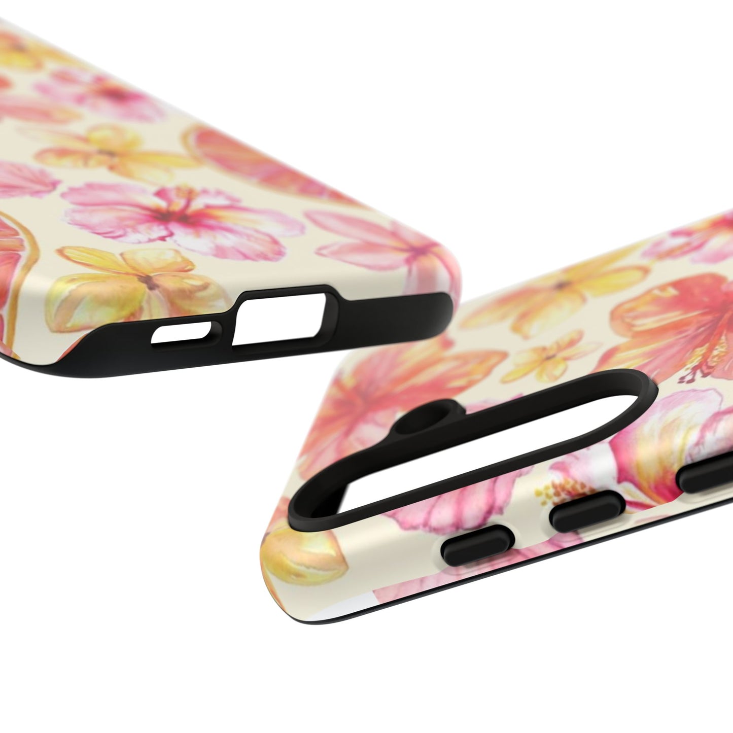 Tropical Hibiscus Tough Phone Case – Watercolor Floral & Citrus Protective Cover