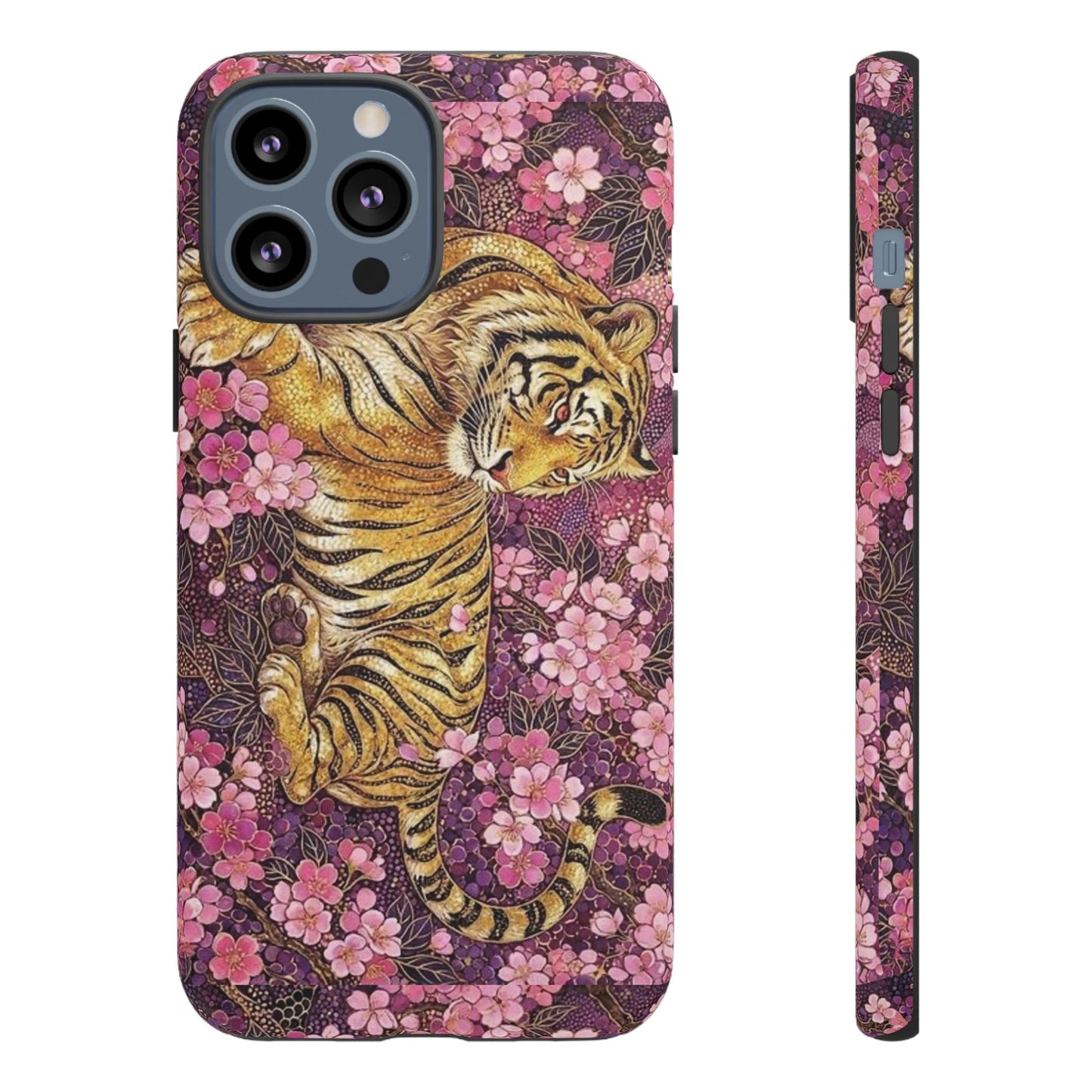 Tiger Floral Phone Case — Vintage Sakura Heavy-Duty Protective Cover