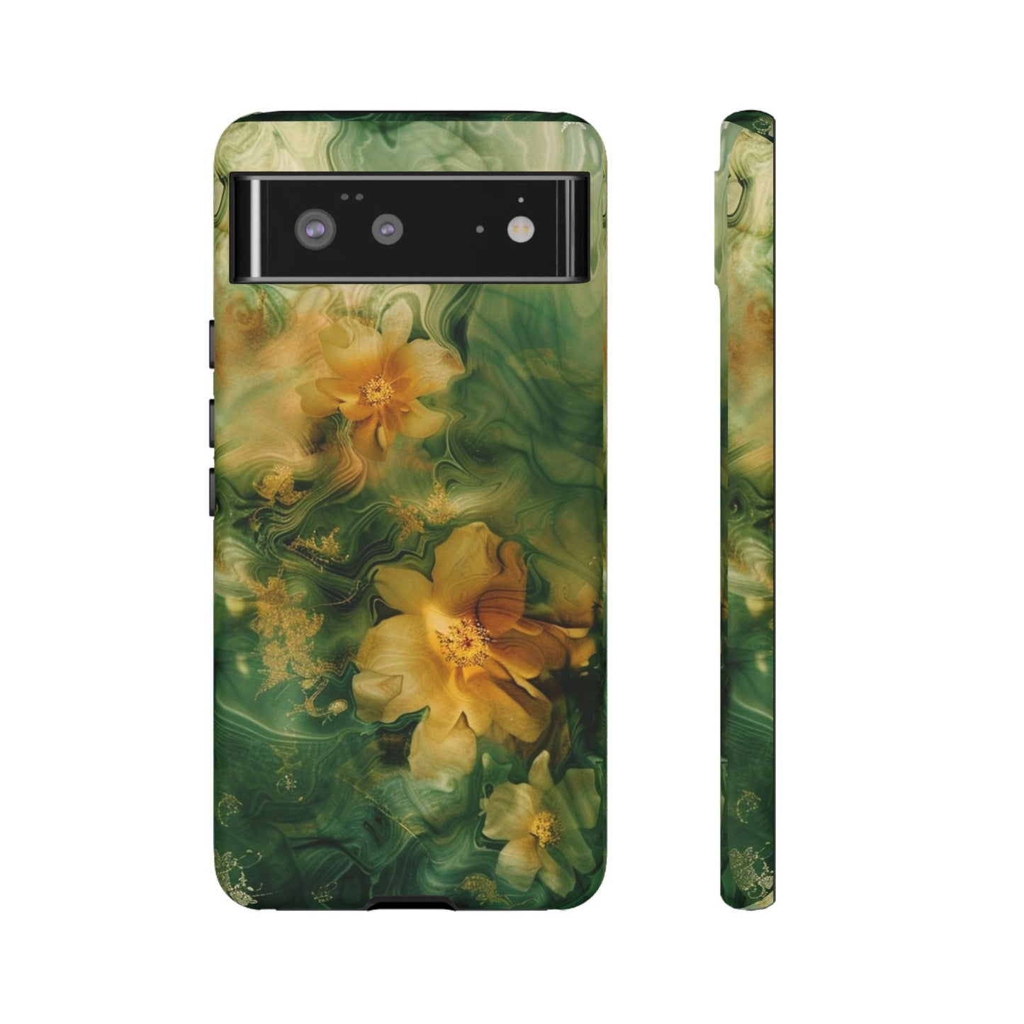 Floral Swirl Phone Case — Green & Gold Vintage Flower Design