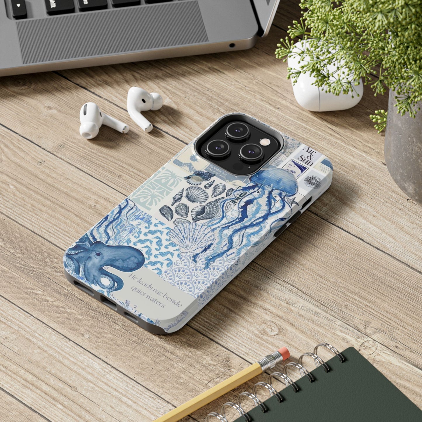Sea Collage Tough Phone Case — Blue Jellyfish & Shells Coastal Design