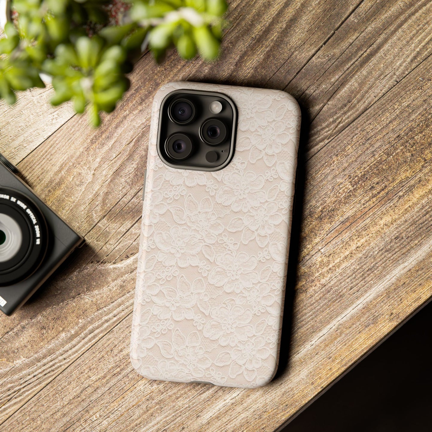 Floral Lace Tough Phone Case – Vintage Ivory Protective Cover