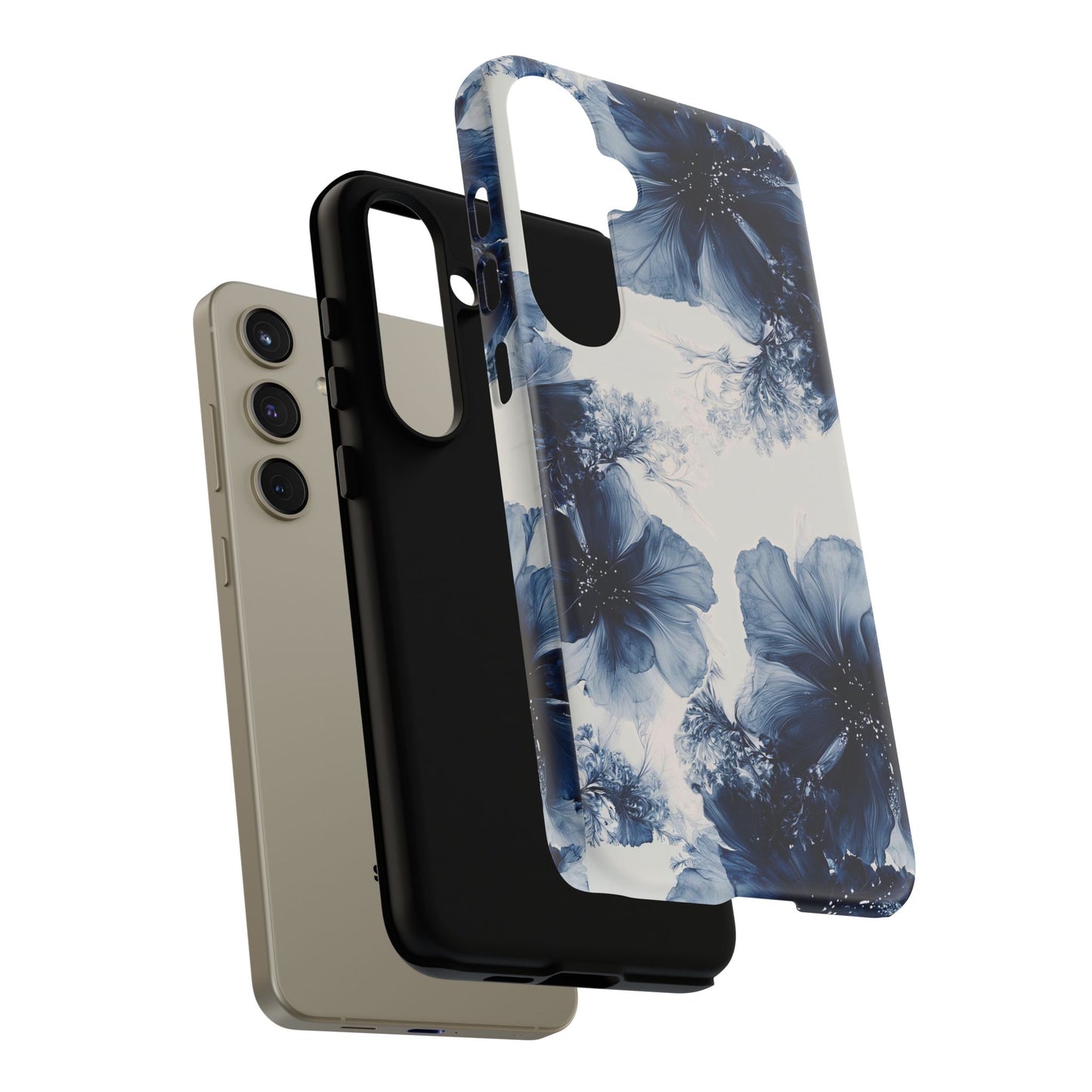 Floral Indigo Tough Phone Case — Blue Botanical Protective Cover