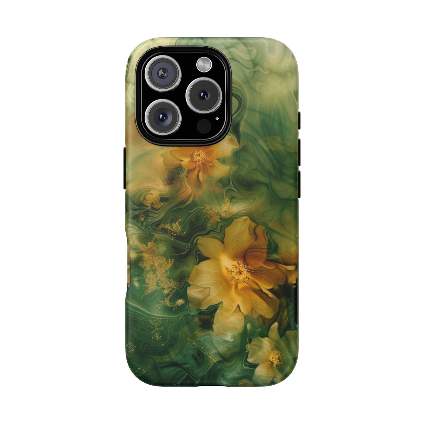 Floral Swirl Phone Case — Green & Gold Vintage Flower Design
