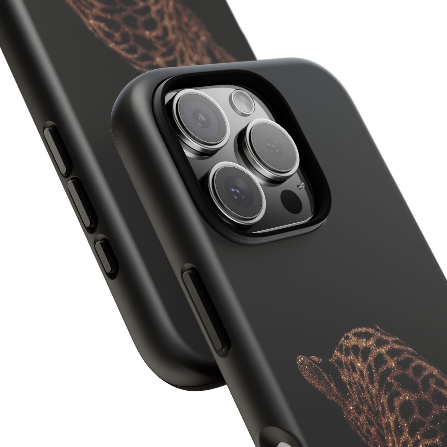 Leopard Print Tough Phone Case - Sleek Black Protective Cover