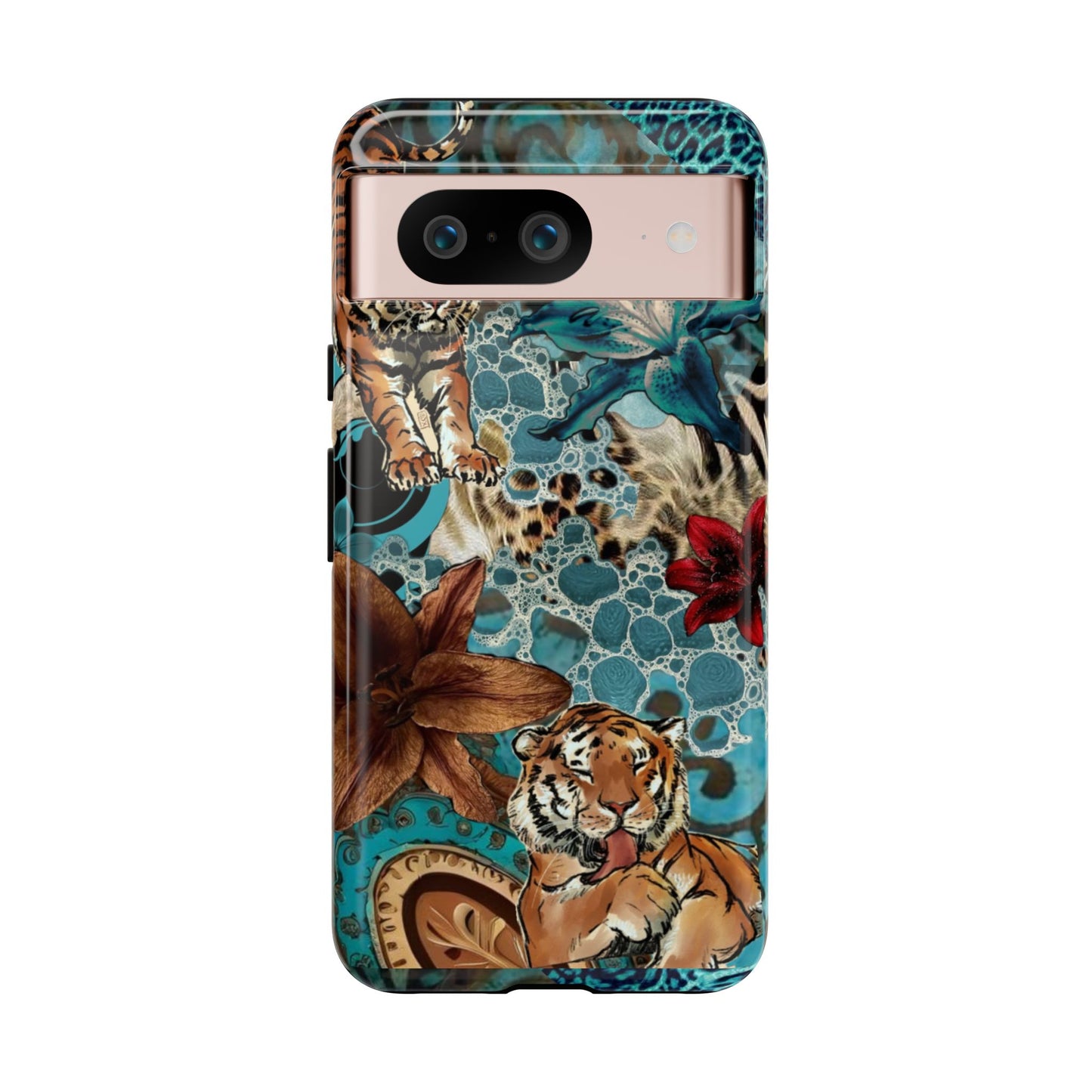 Floral Tiger Phone Case - Teal Safari Protective Cover