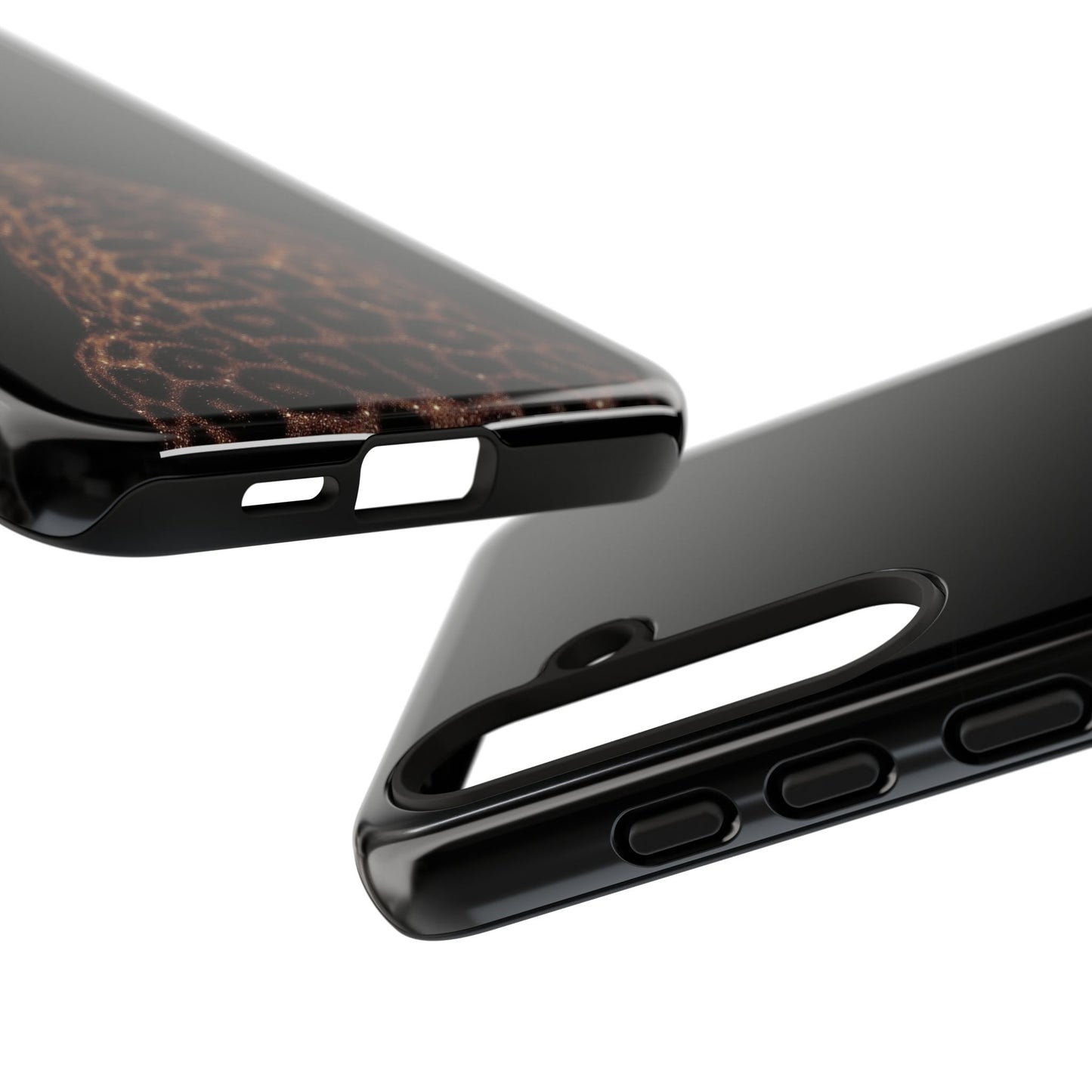 Leopard Print Tough Phone Case - Sleek Black Protective Cover