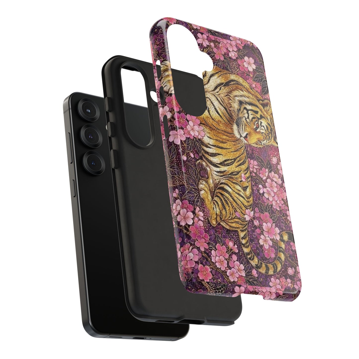 Tiger Floral Phone Case — Vintage Sakura Heavy-Duty Protective Cover