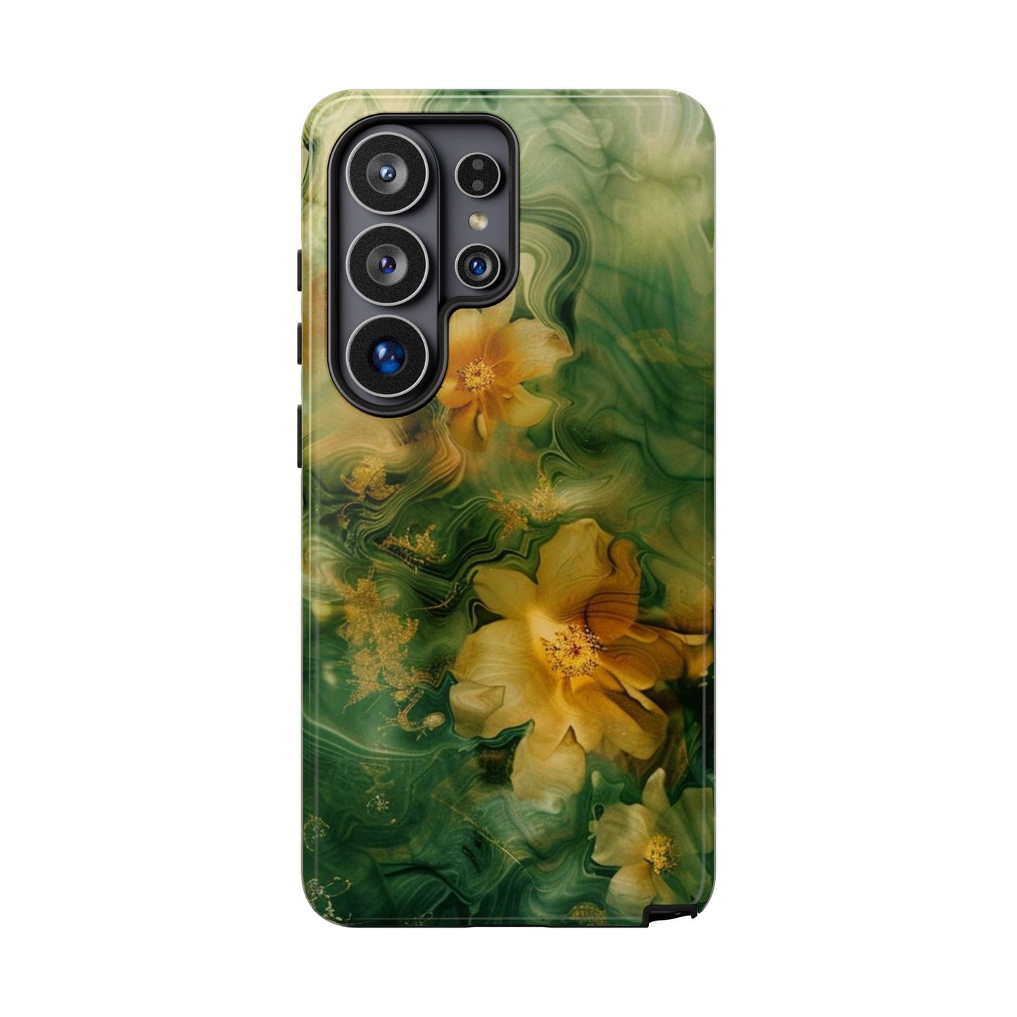 Floral Swirl Phone Case — Green & Gold Vintage Flower Design