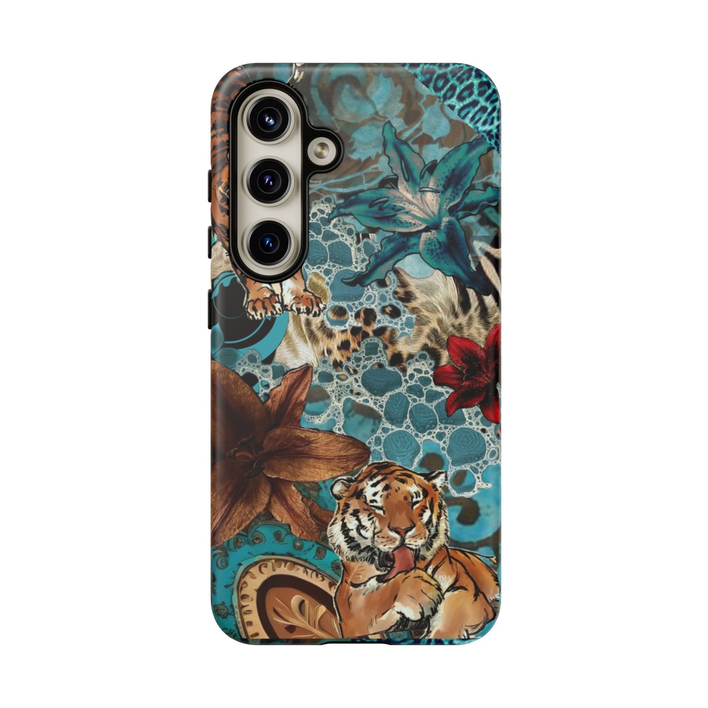 Floral Tiger Phone Case - Teal Safari Protective Cover