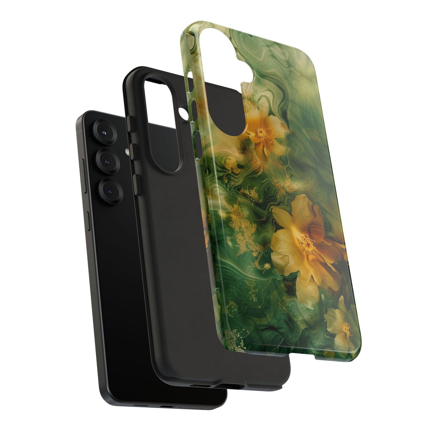 Floral Swirl Phone Case — Green & Gold Vintage Flower Design