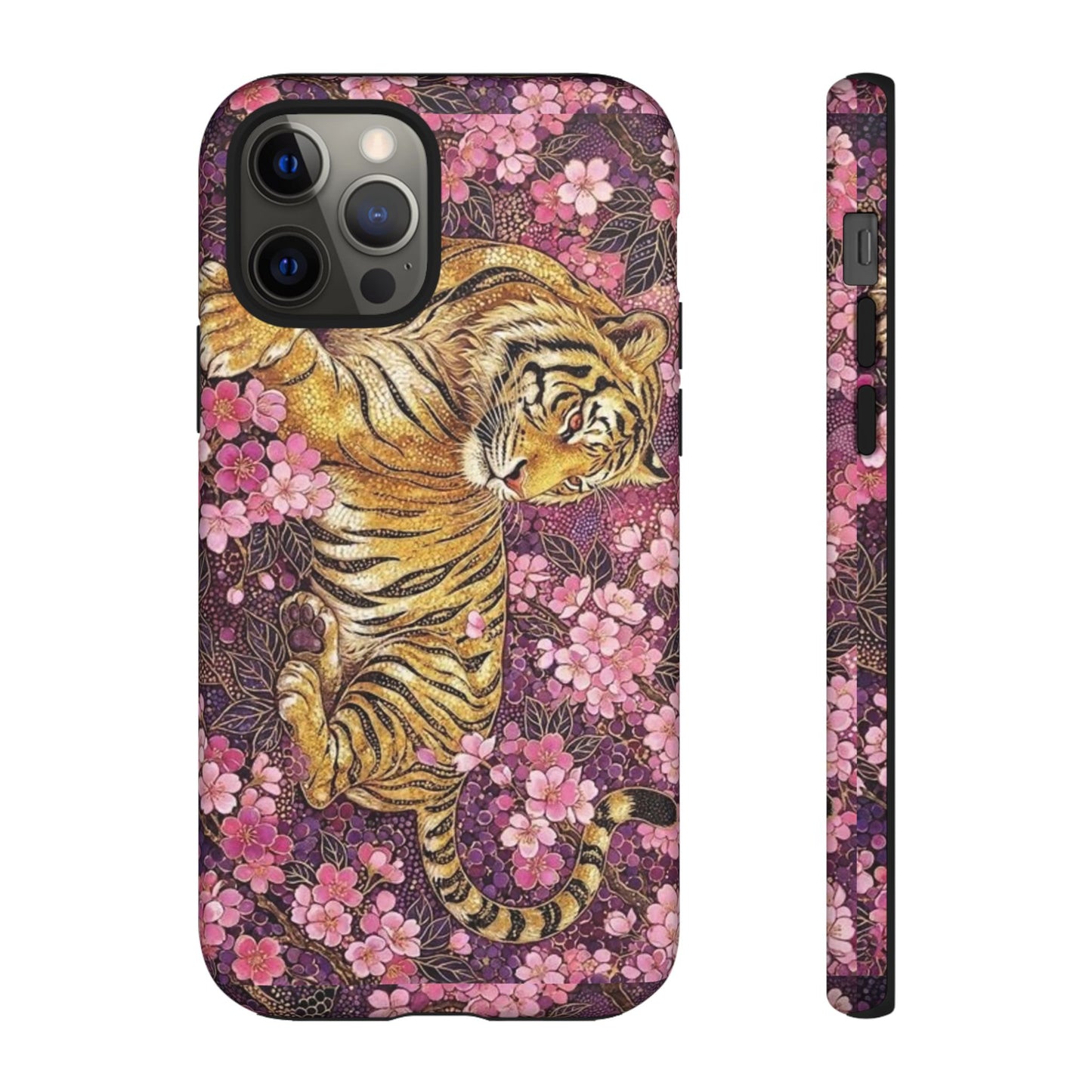 Tiger Floral Phone Case — Vintage Sakura Heavy-Duty Protective Cover