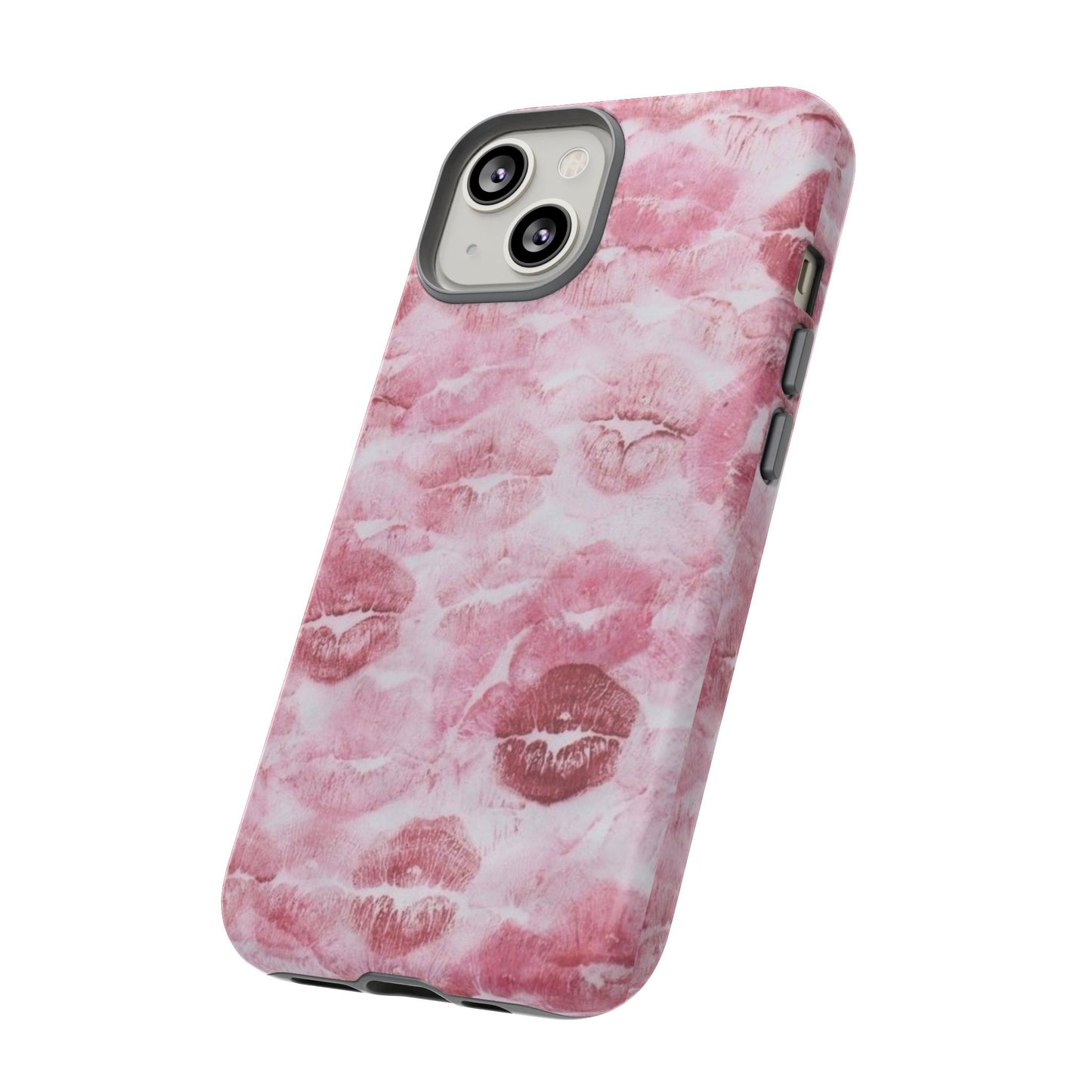 Kiss Print Tough Phone Case — Pink Marble Lip Pattern, Protective iPhone Cover