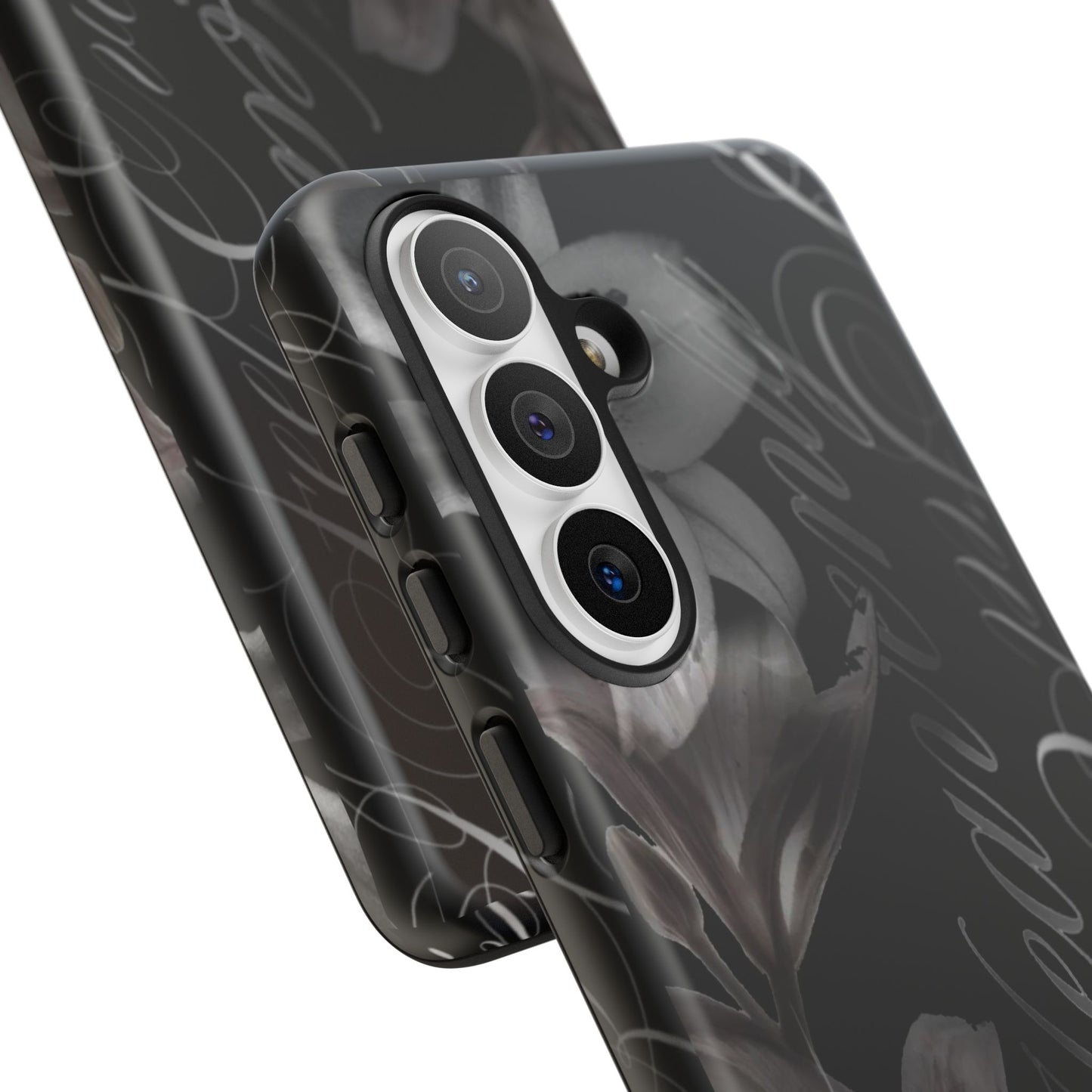 Floral Script Tough Phone Case – Black Lily Protective Cover