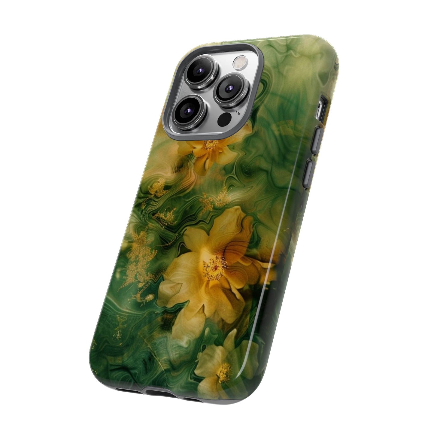 Floral Swirl Phone Case — Green & Gold Vintage Flower Design