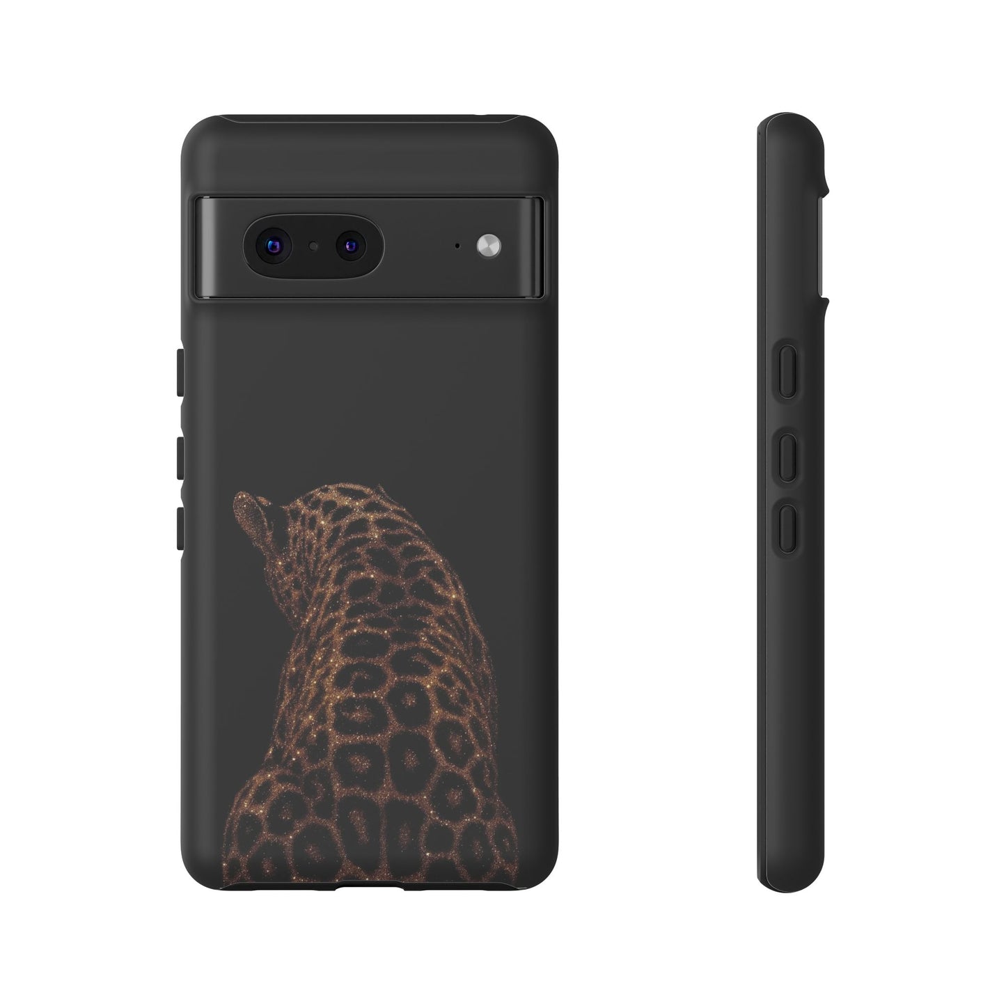 Leopard Print Tough Phone Case - Sleek Black Protective Cover
