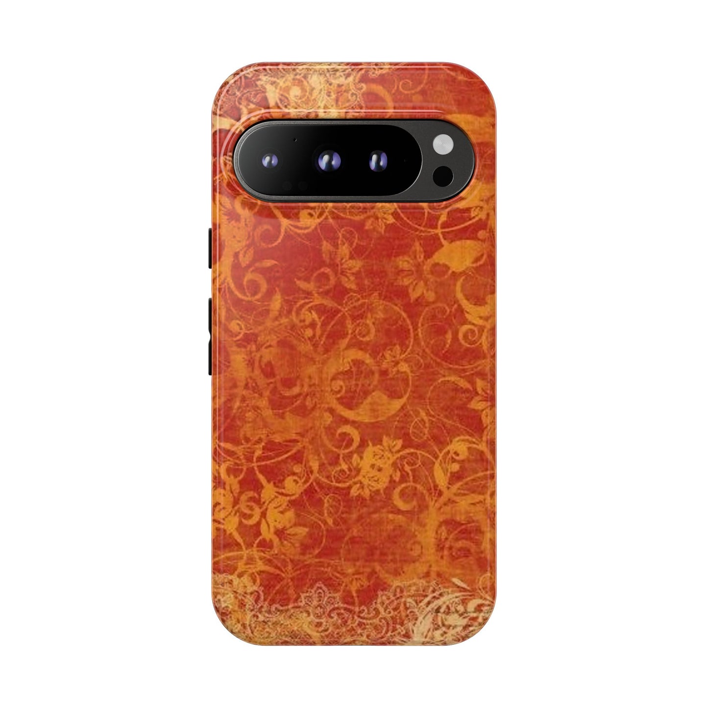 Floral Autumn iPhone Tough Case — Orange Vintage Scroll Design