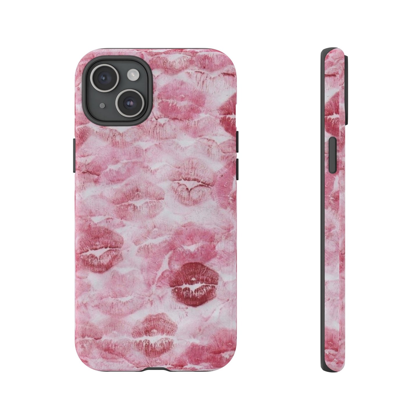 Kiss Print Tough Phone Case — Pink Marble Lip Pattern, Protective iPhone Cover