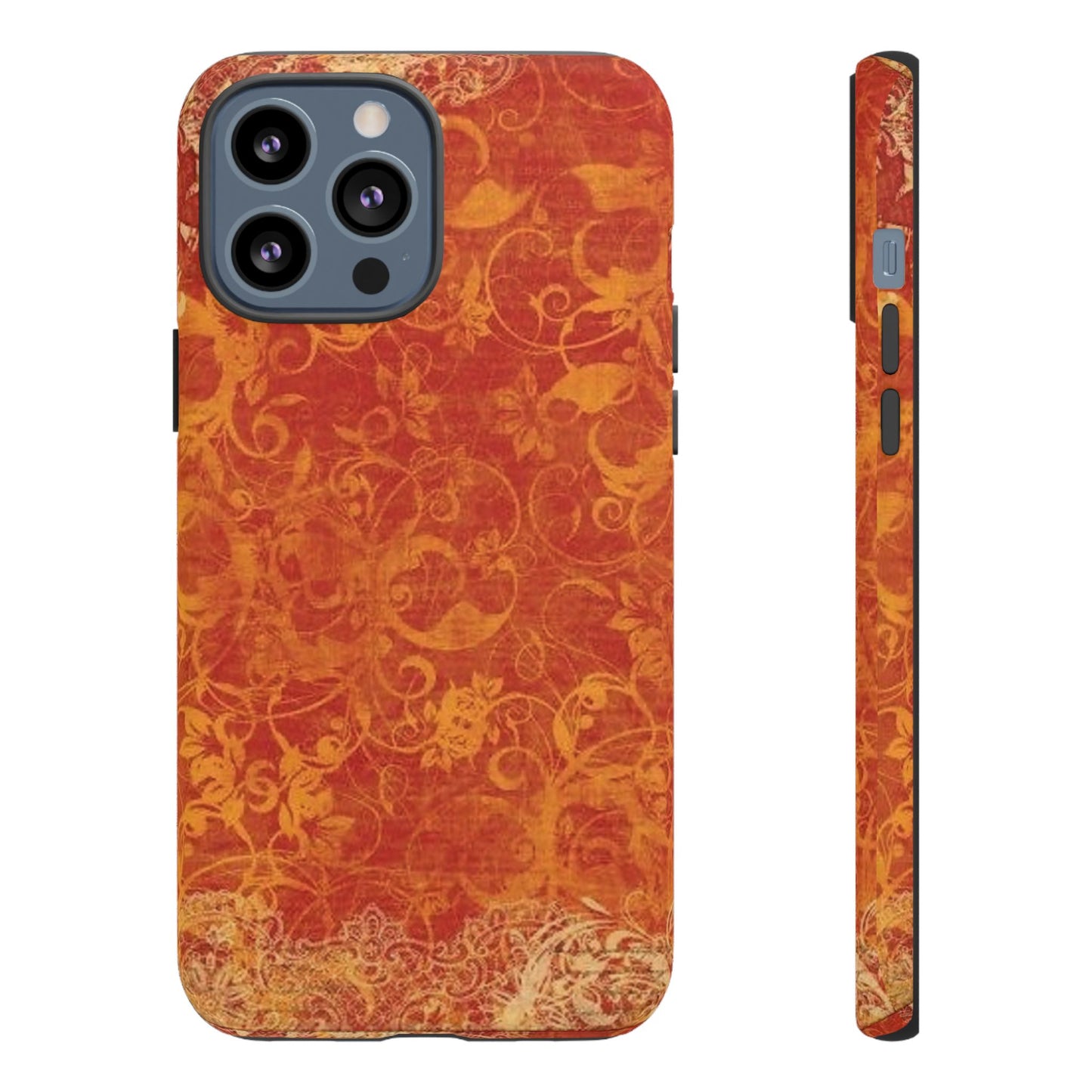 Floral Autumn iPhone Tough Case — Orange Vintage Scroll Design