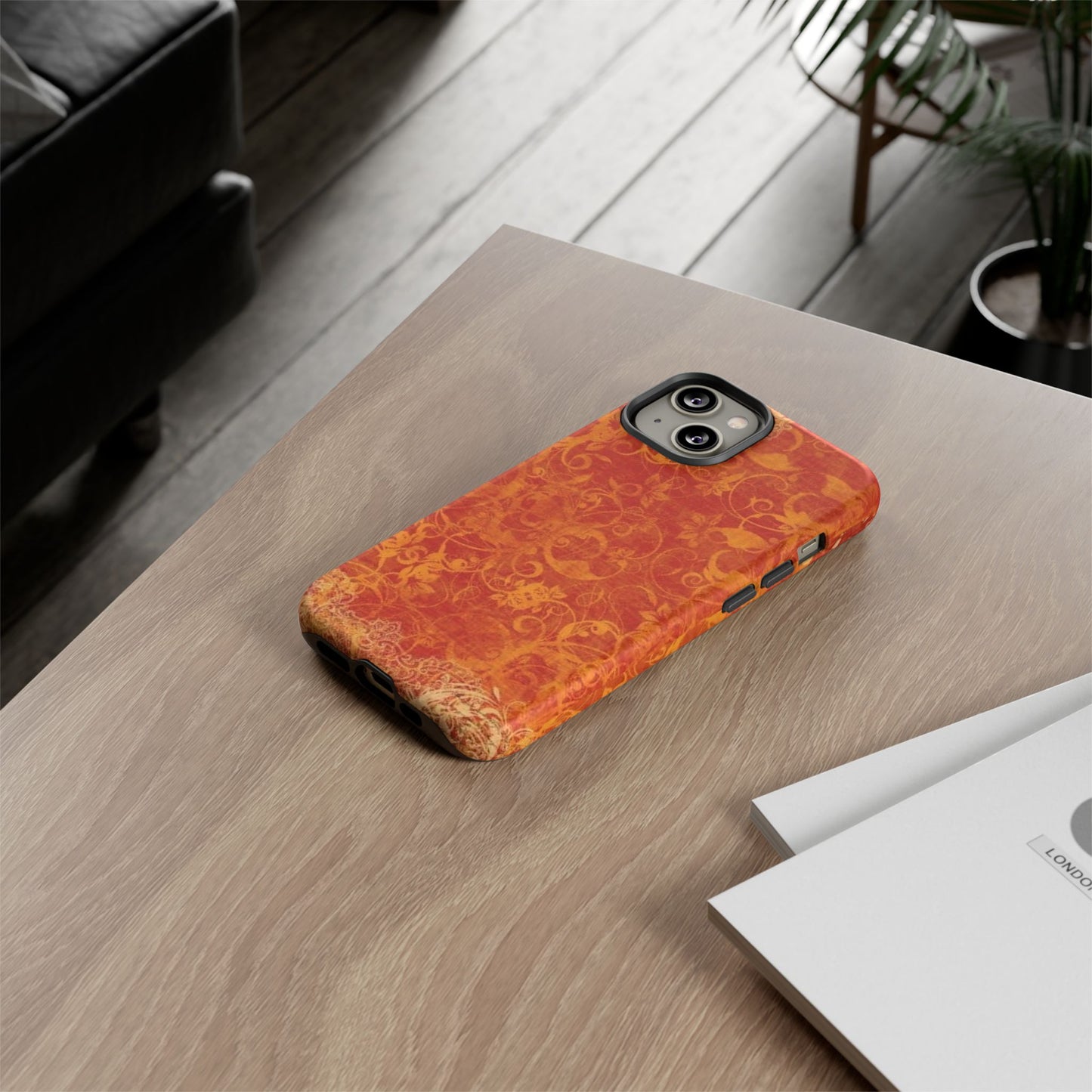 Floral Autumn iPhone Tough Case — Orange Vintage Scroll Design