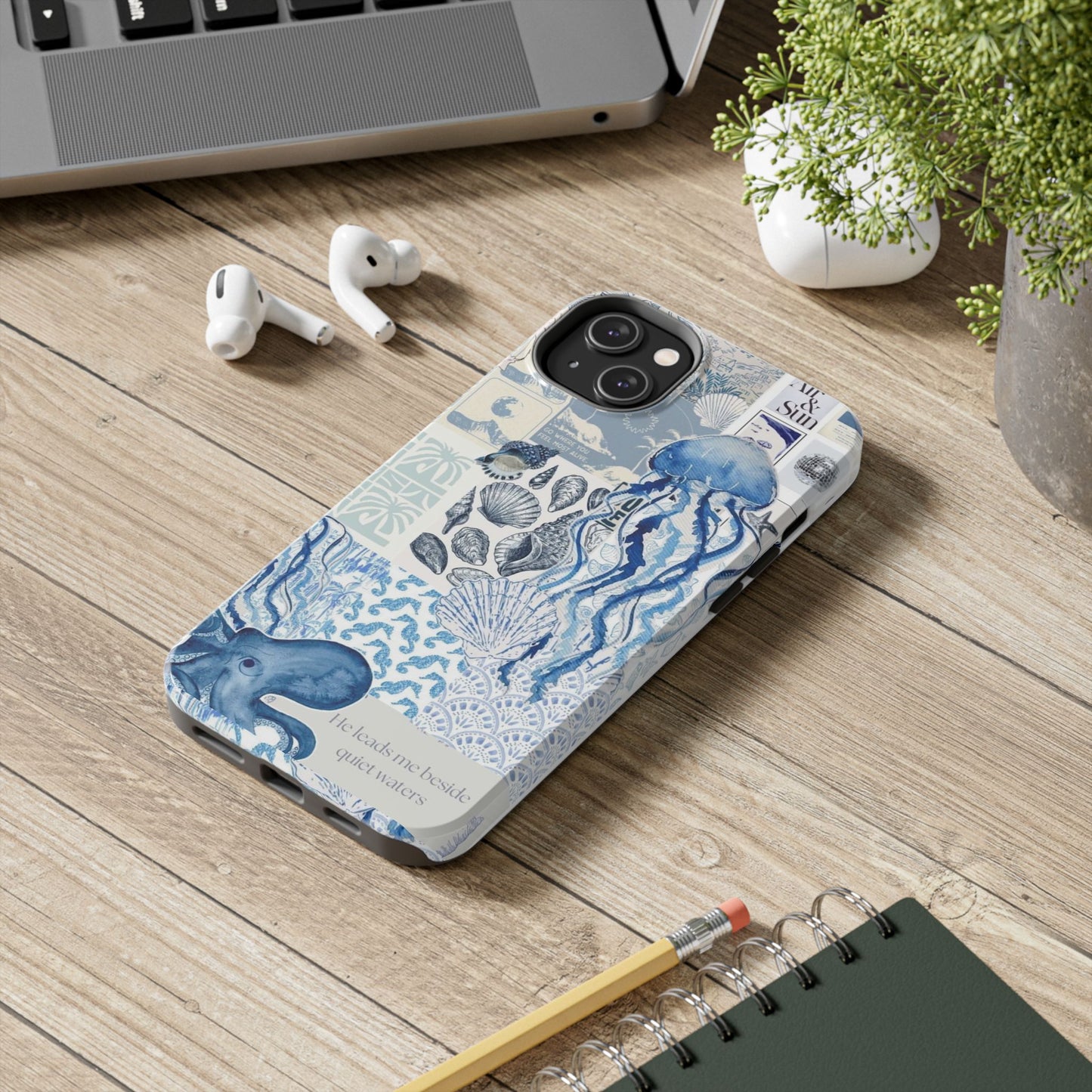 Sea Collage Tough Phone Case — Blue Jellyfish & Shells Coastal Design