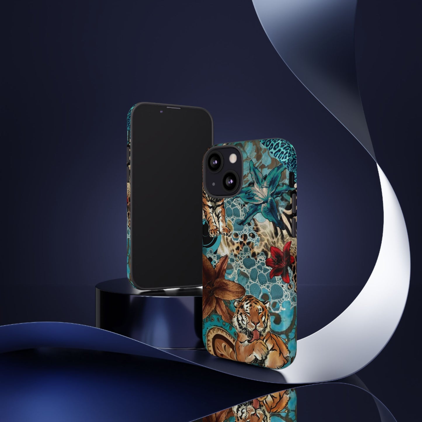 Floral Tiger Phone Case - Teal Safari Protective Cover