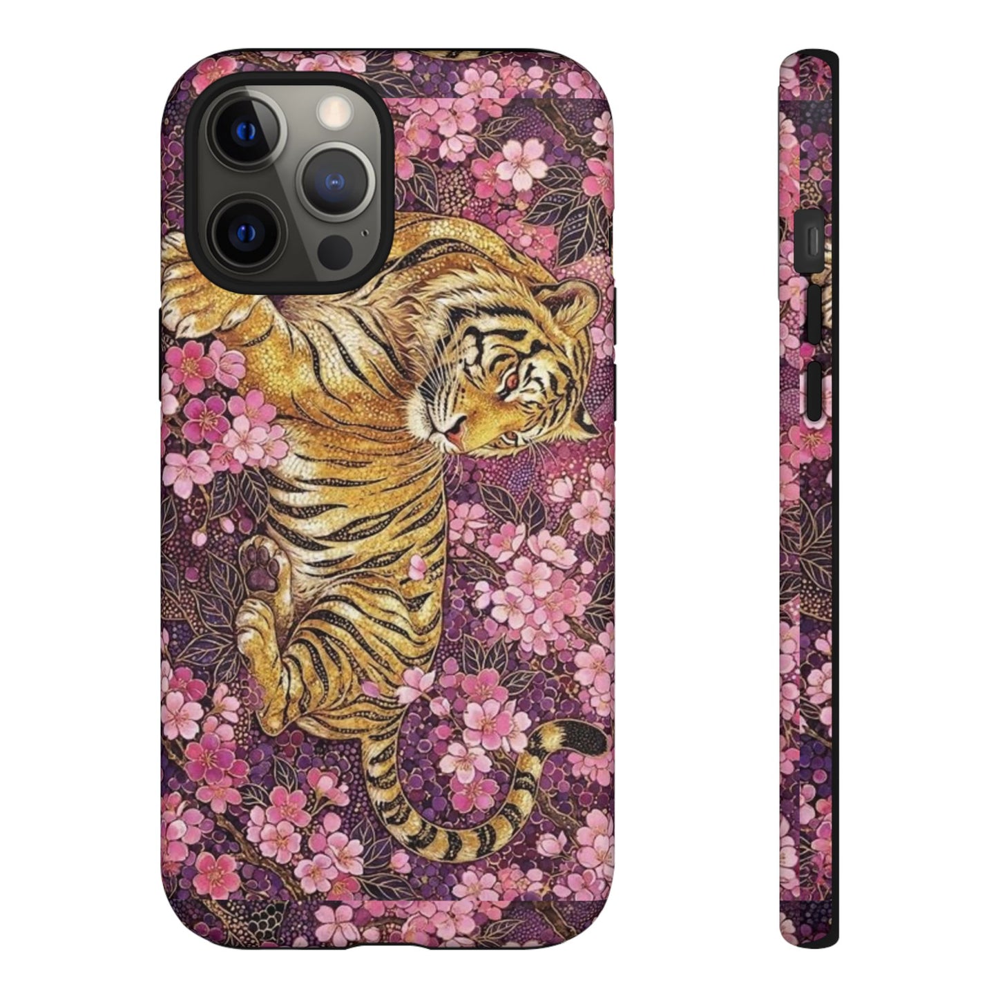 Tiger Floral Phone Case — Vintage Sakura Heavy-Duty Protective Cover