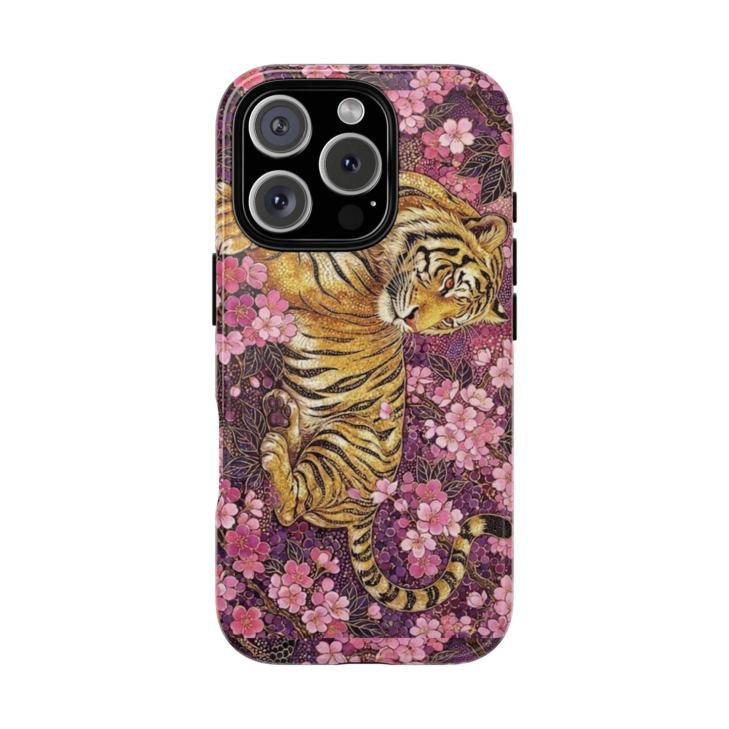 Tiger Floral Phone Case — Vintage Sakura Heavy-Duty Protective Cover