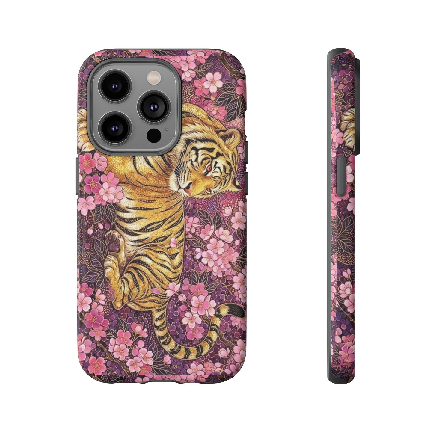 Tiger Floral Phone Case — Vintage Sakura Heavy-Duty Protective Cover