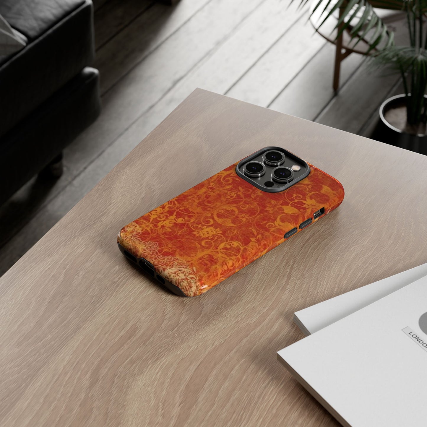 Floral Autumn iPhone Tough Case — Orange Vintage Scroll Design