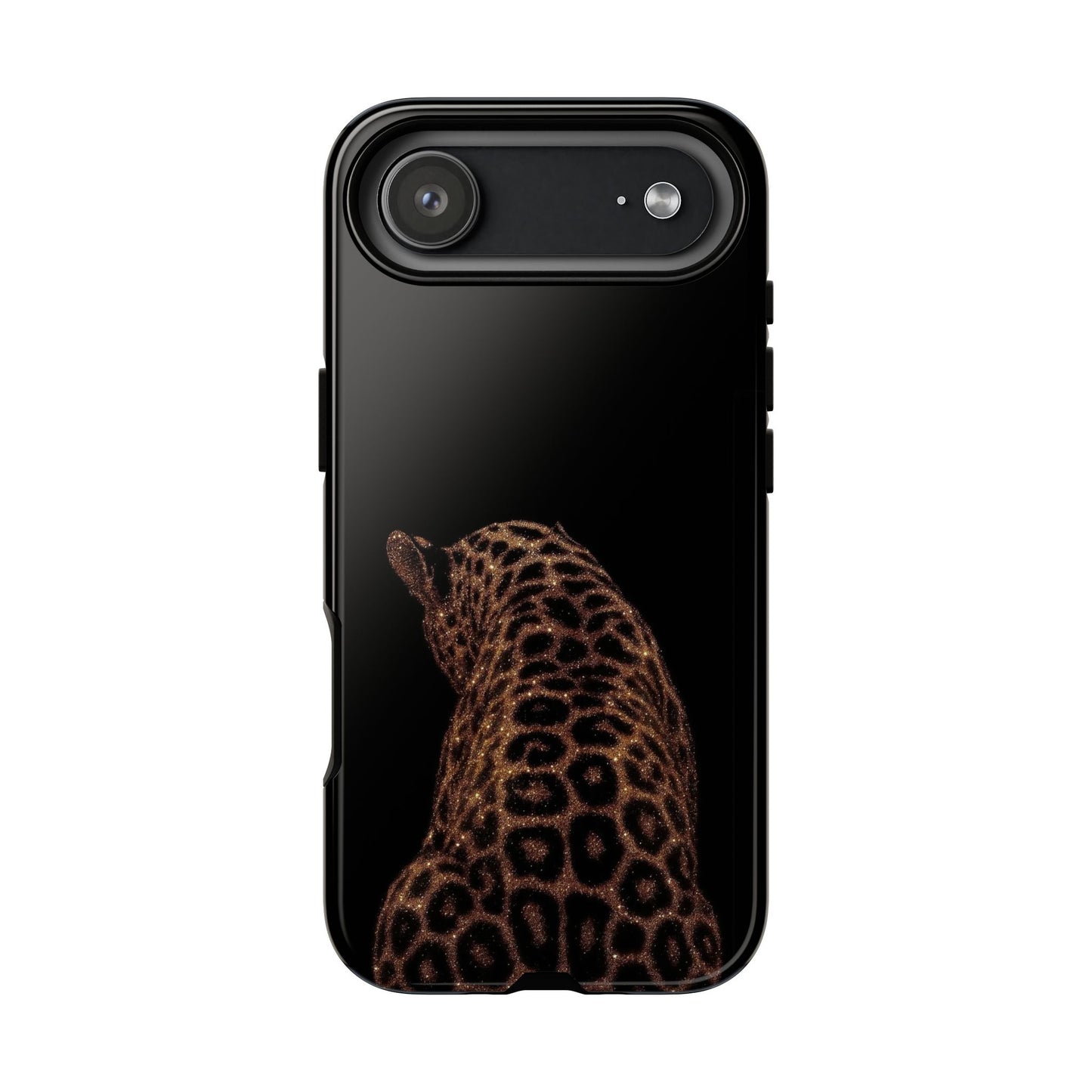 Leopard Print Tough Phone Case - Sleek Black Protective Cover