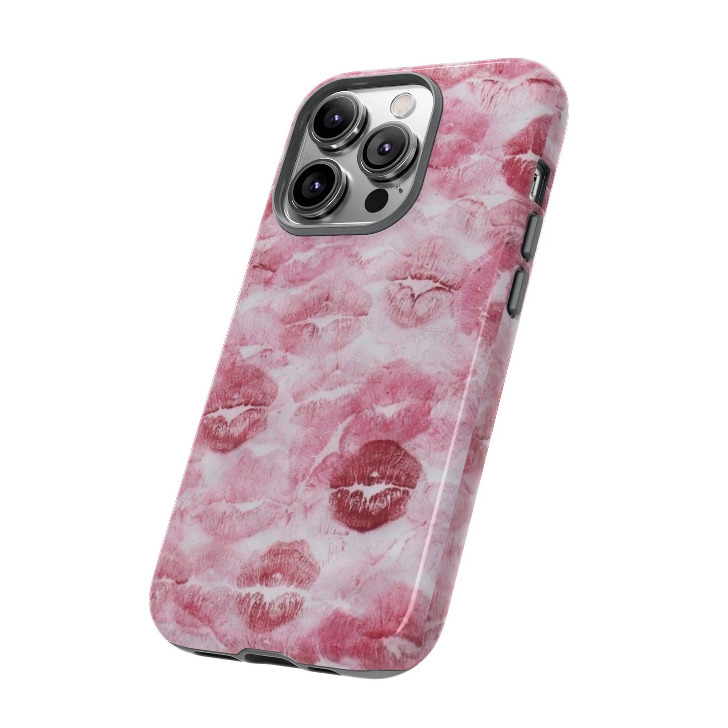 Kiss Print Tough Phone Case — Pink Marble Lip Pattern, Protective iPhone Cover
