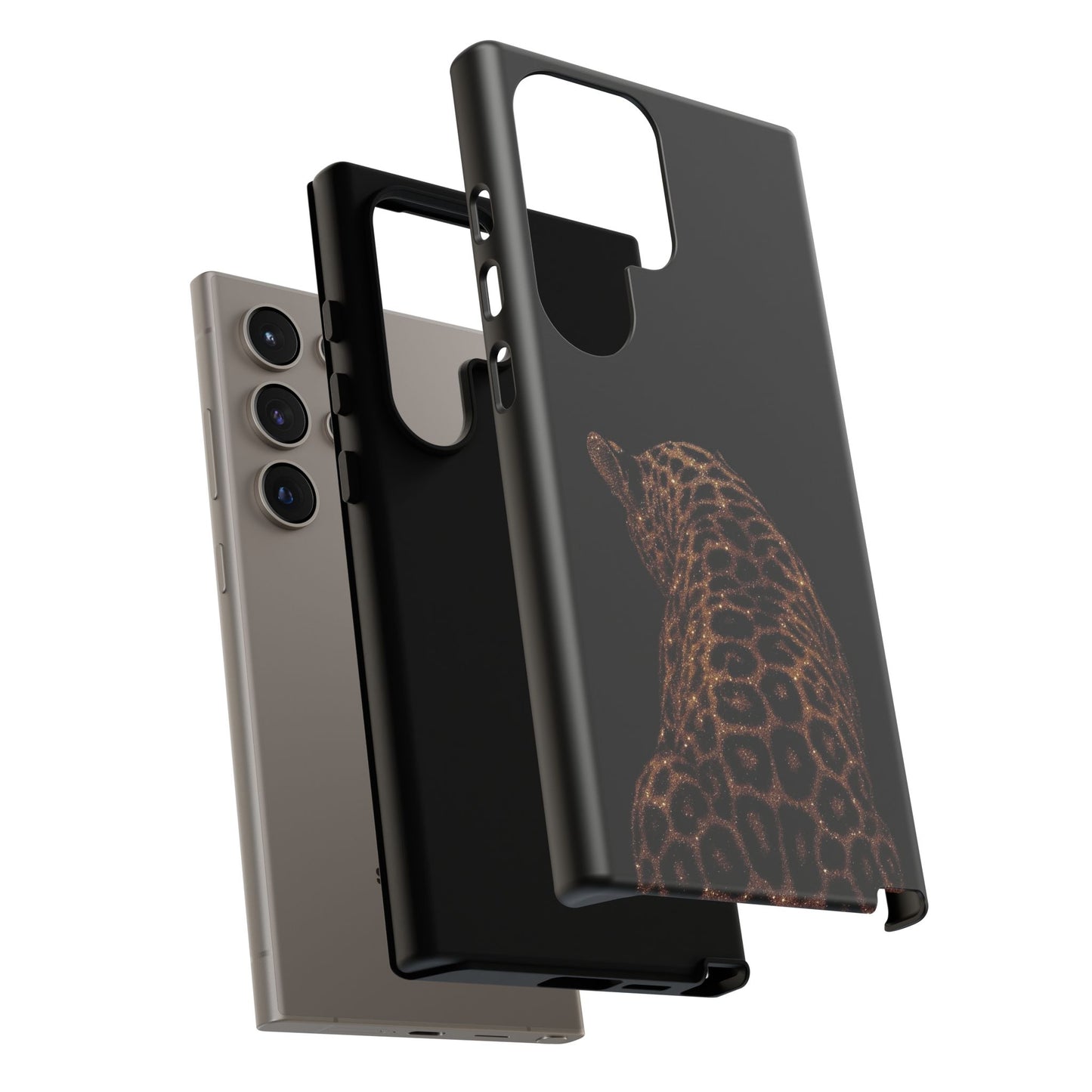 Leopard Print Tough Phone Case - Sleek Black Protective Cover
