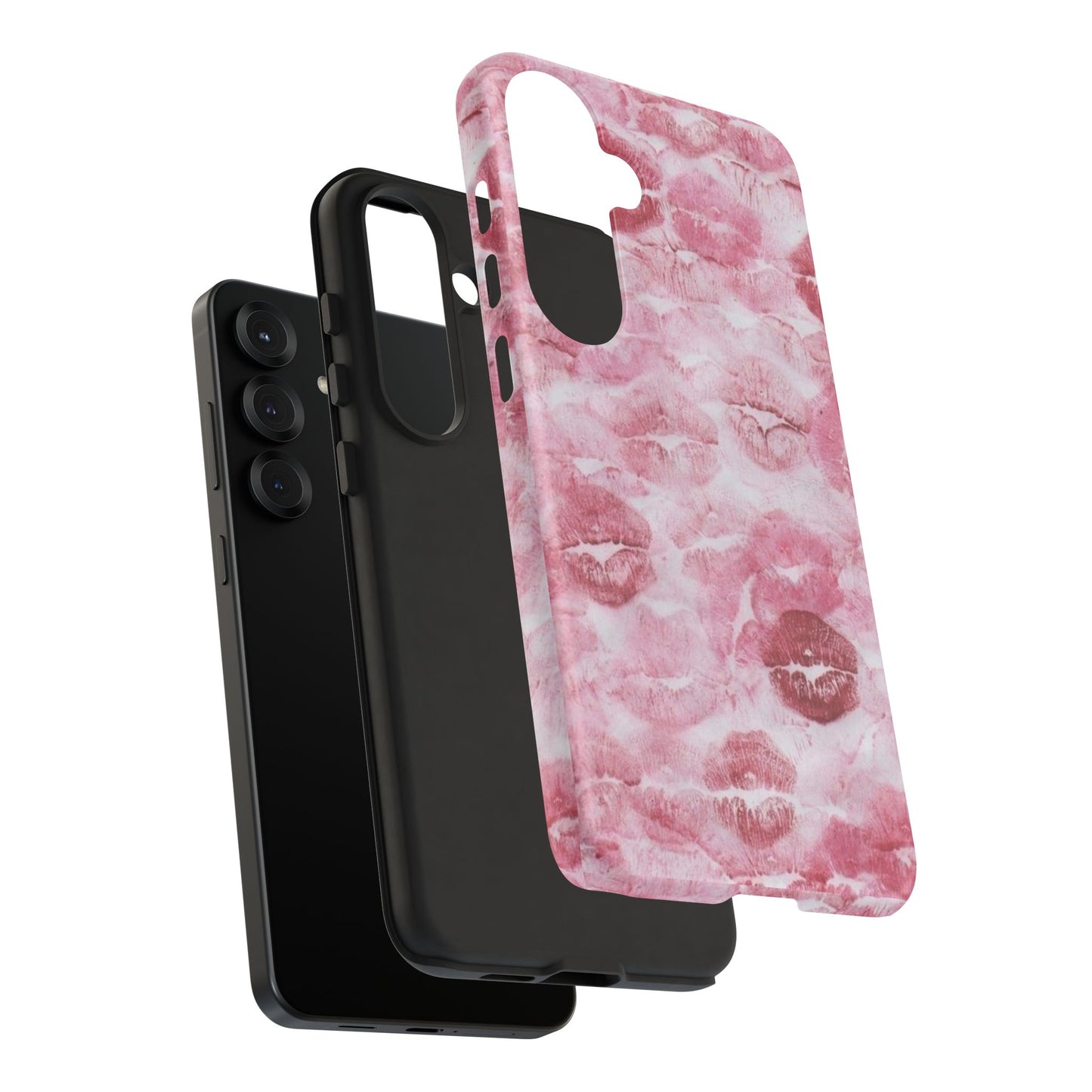 Kiss Print Tough Phone Case — Pink Marble Lip Pattern, Protective iPhone Cover