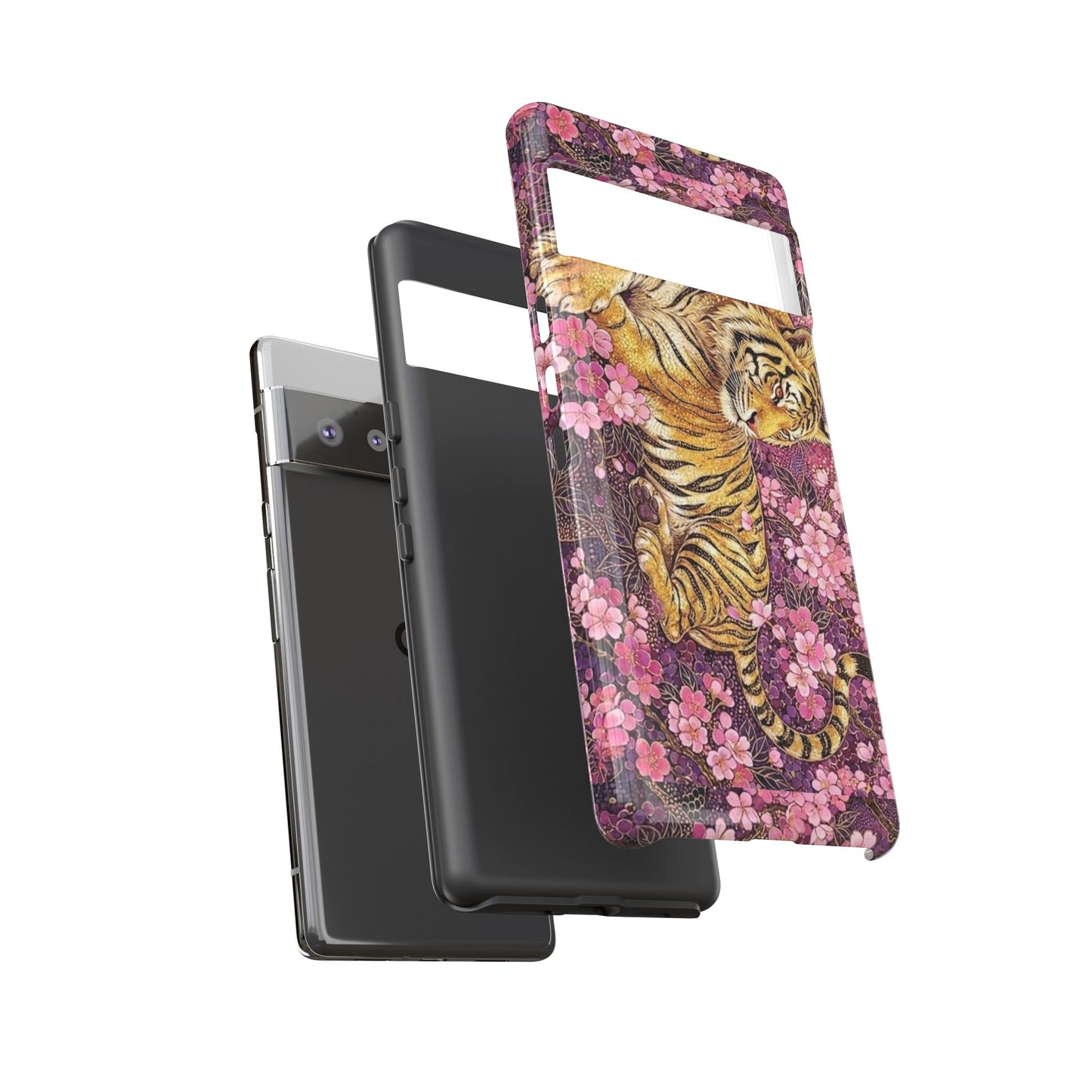Tiger Floral Phone Case — Vintage Sakura Heavy-Duty Protective Cover