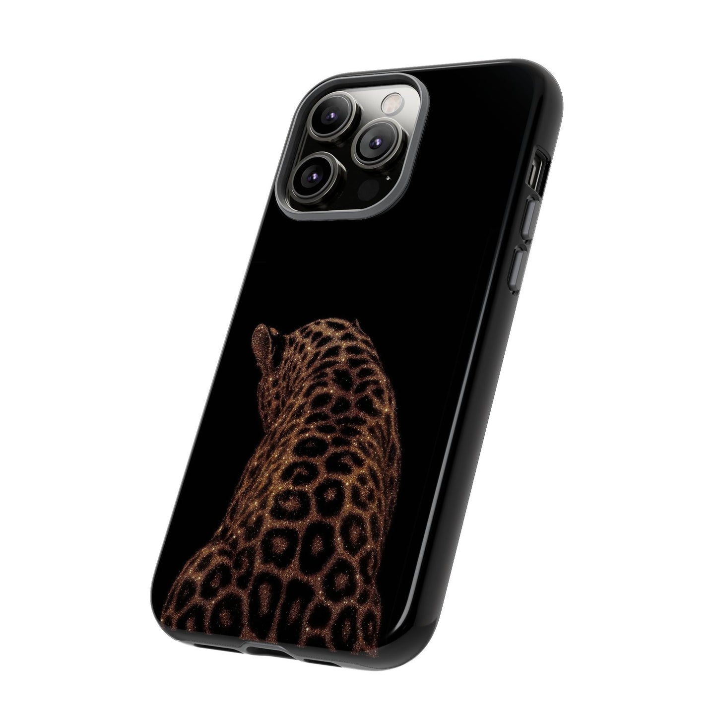 Leopard Print Tough Phone Case - Sleek Black Protective Cover