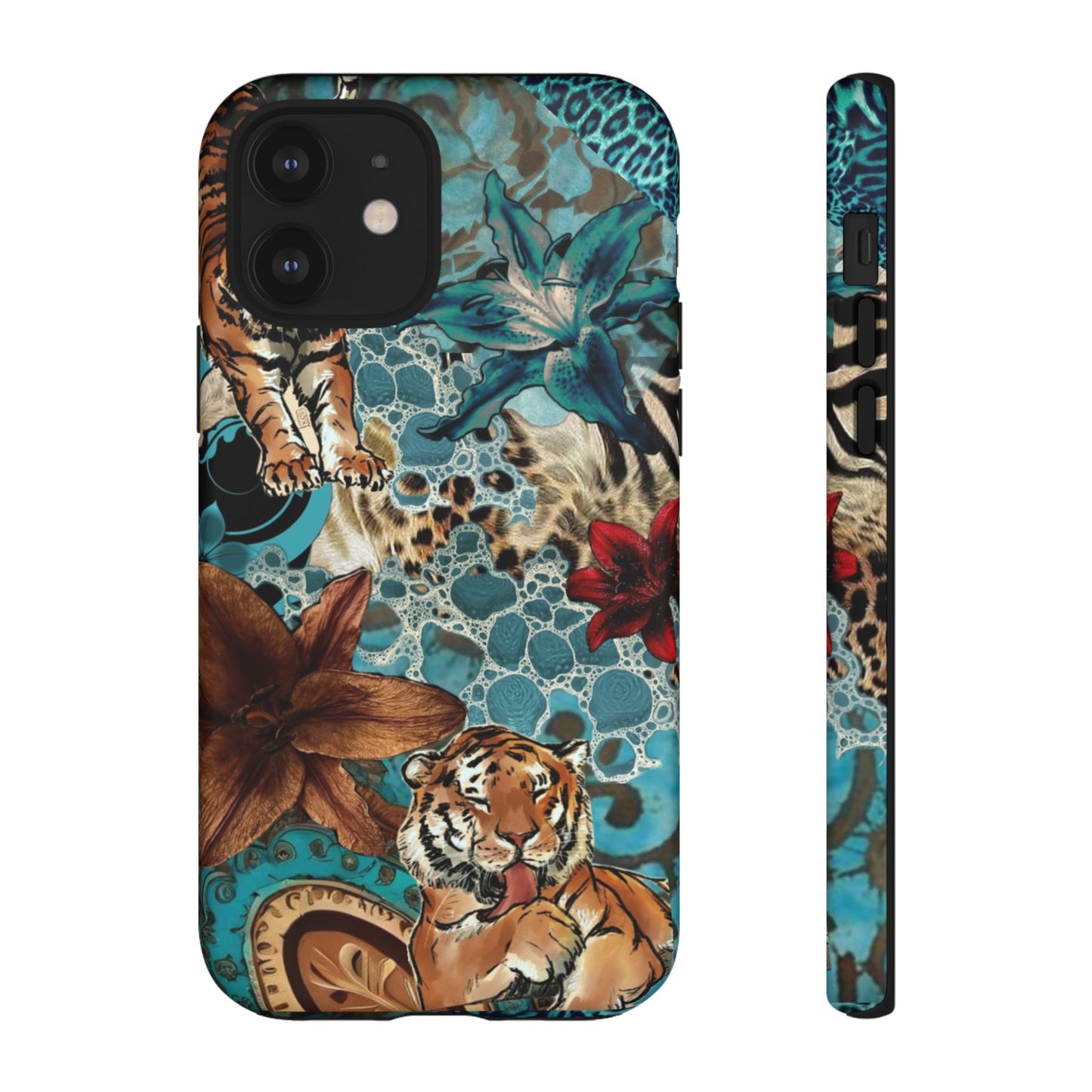 Floral Tiger Phone Case - Teal Safari Protective Cover