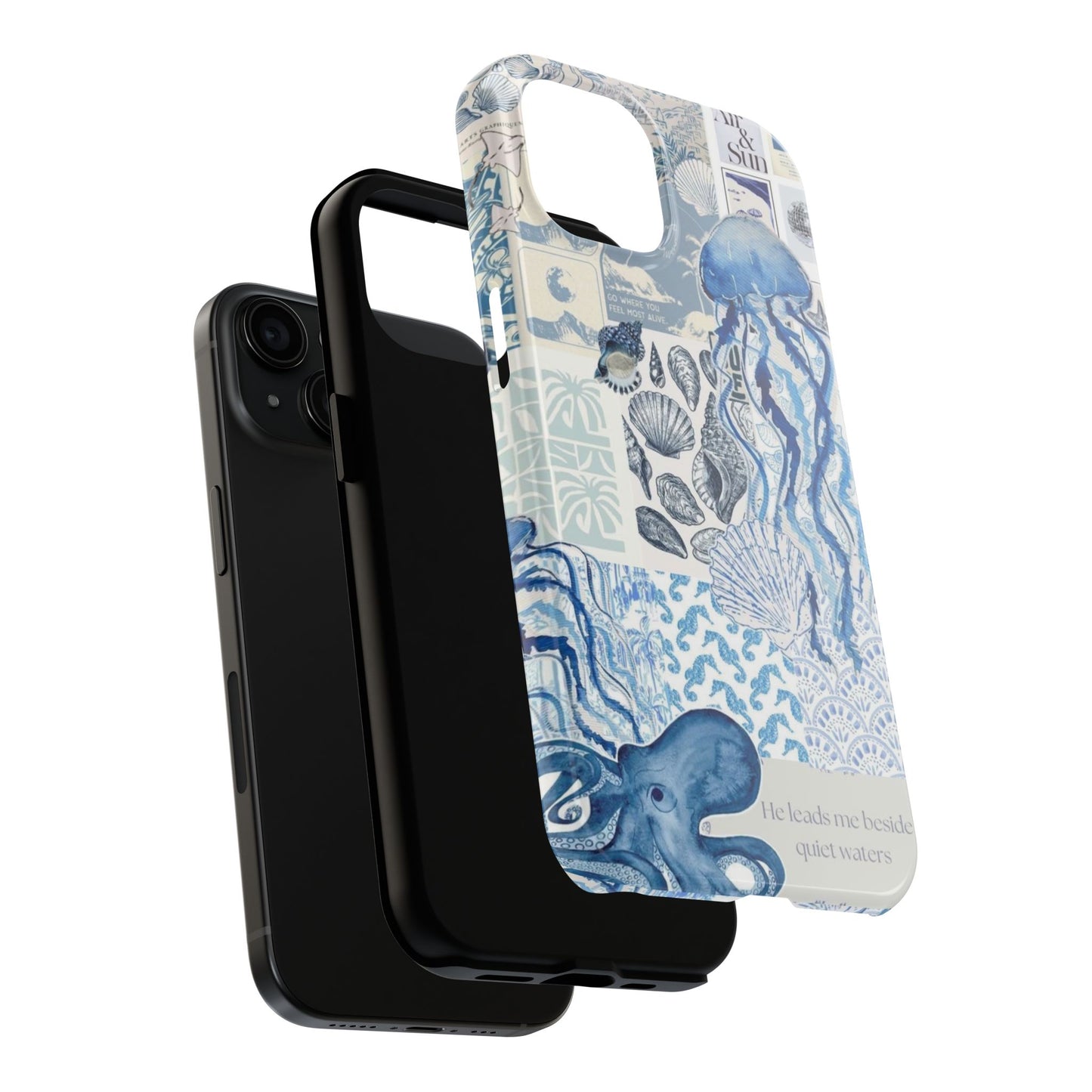 Sea Collage Tough Phone Case — Blue Jellyfish & Shells Coastal Design