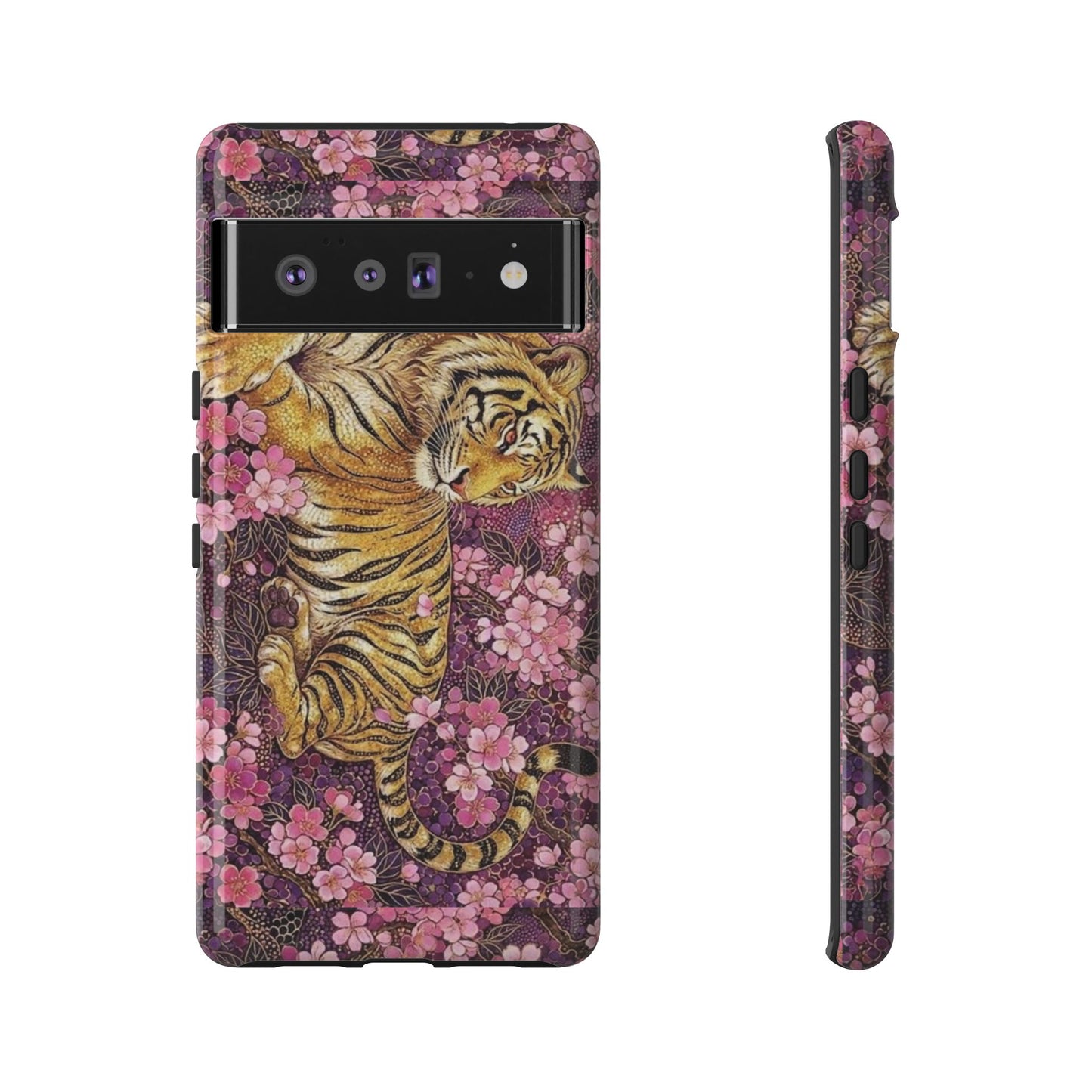 Tiger Floral Phone Case — Vintage Sakura Heavy-Duty Protective Cover